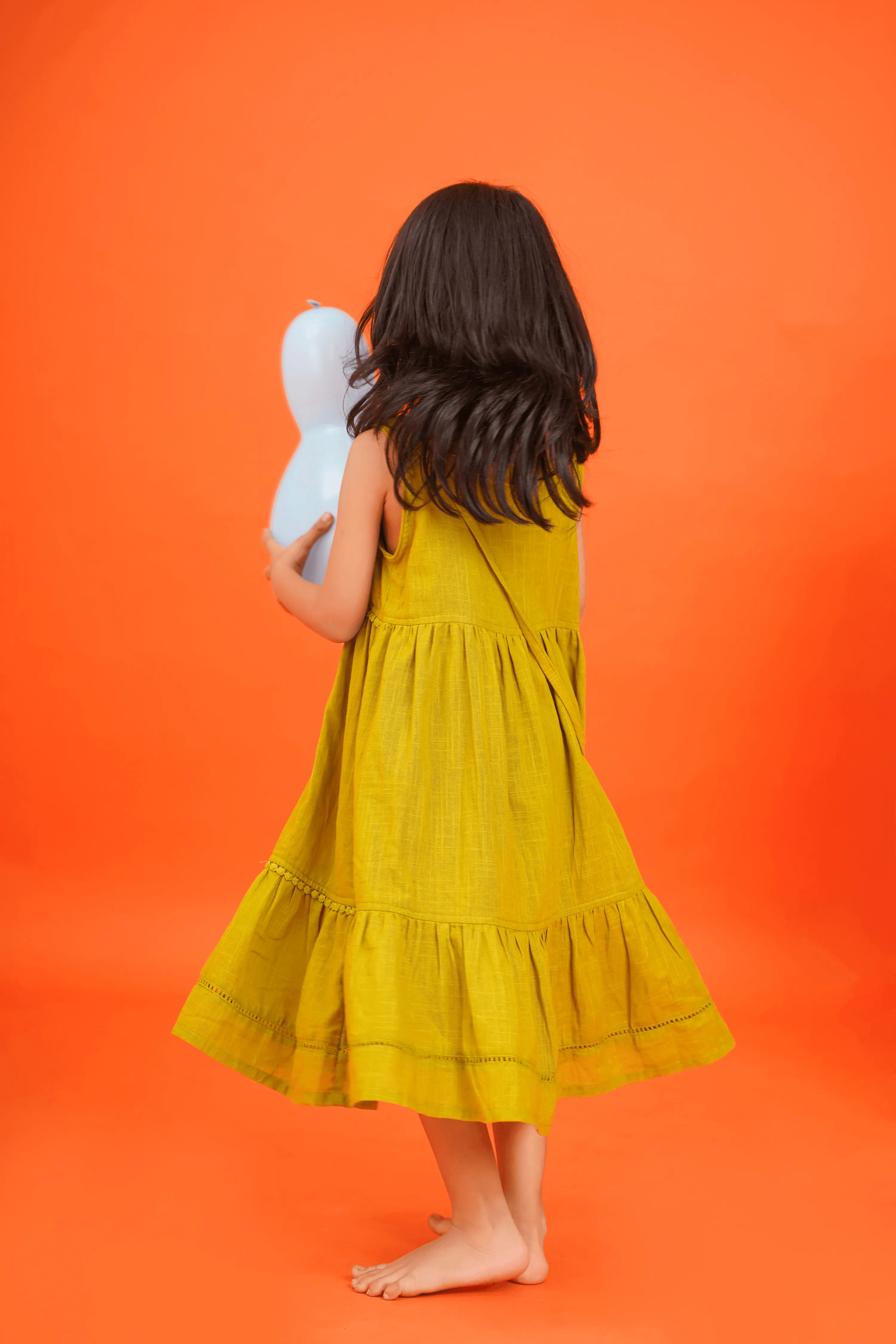 Girls 3 tiered Cotton Dress - Green