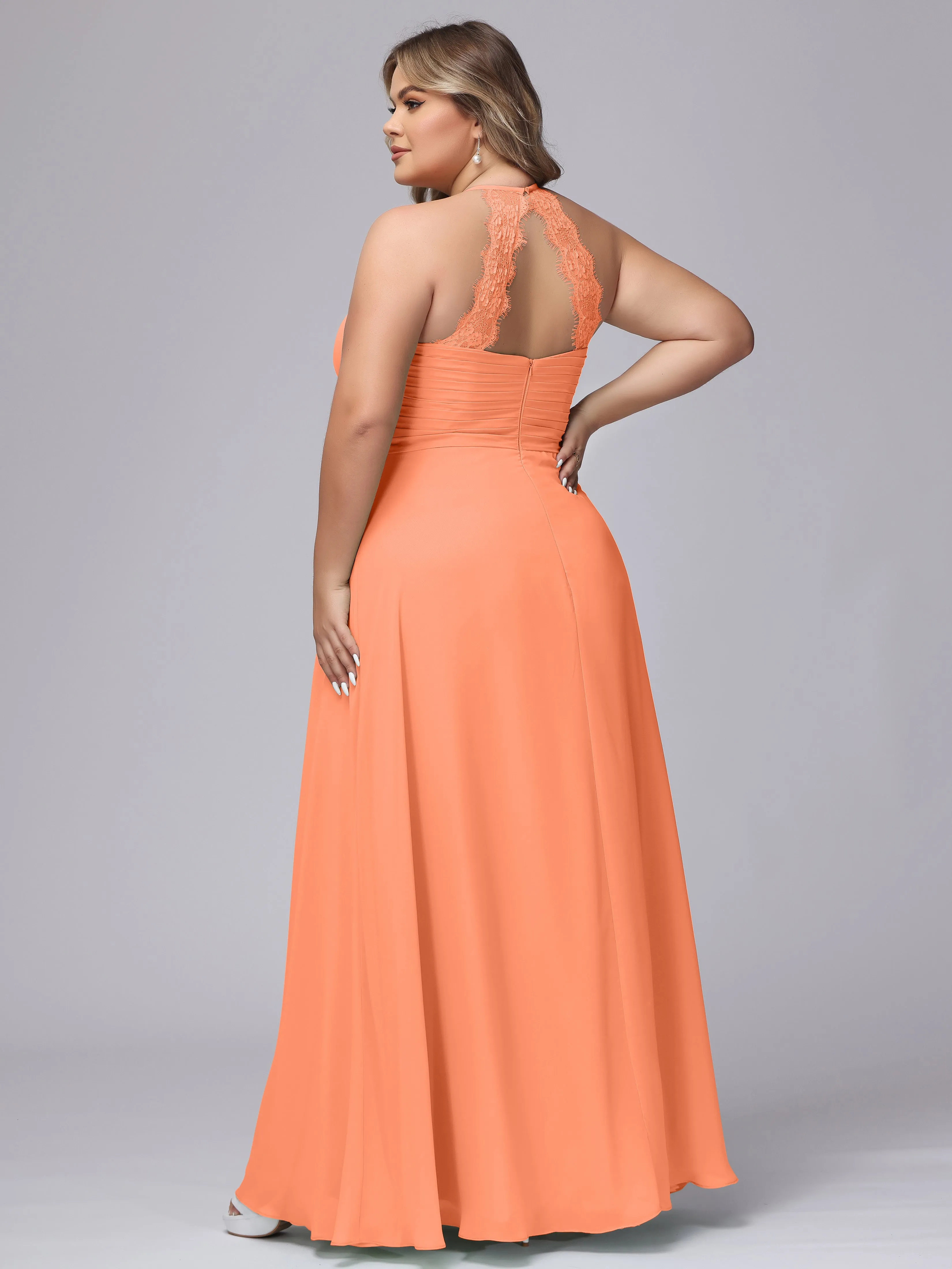 Halter Sleeveless Long Plus Size Chiffon Bridesmaid Dresses