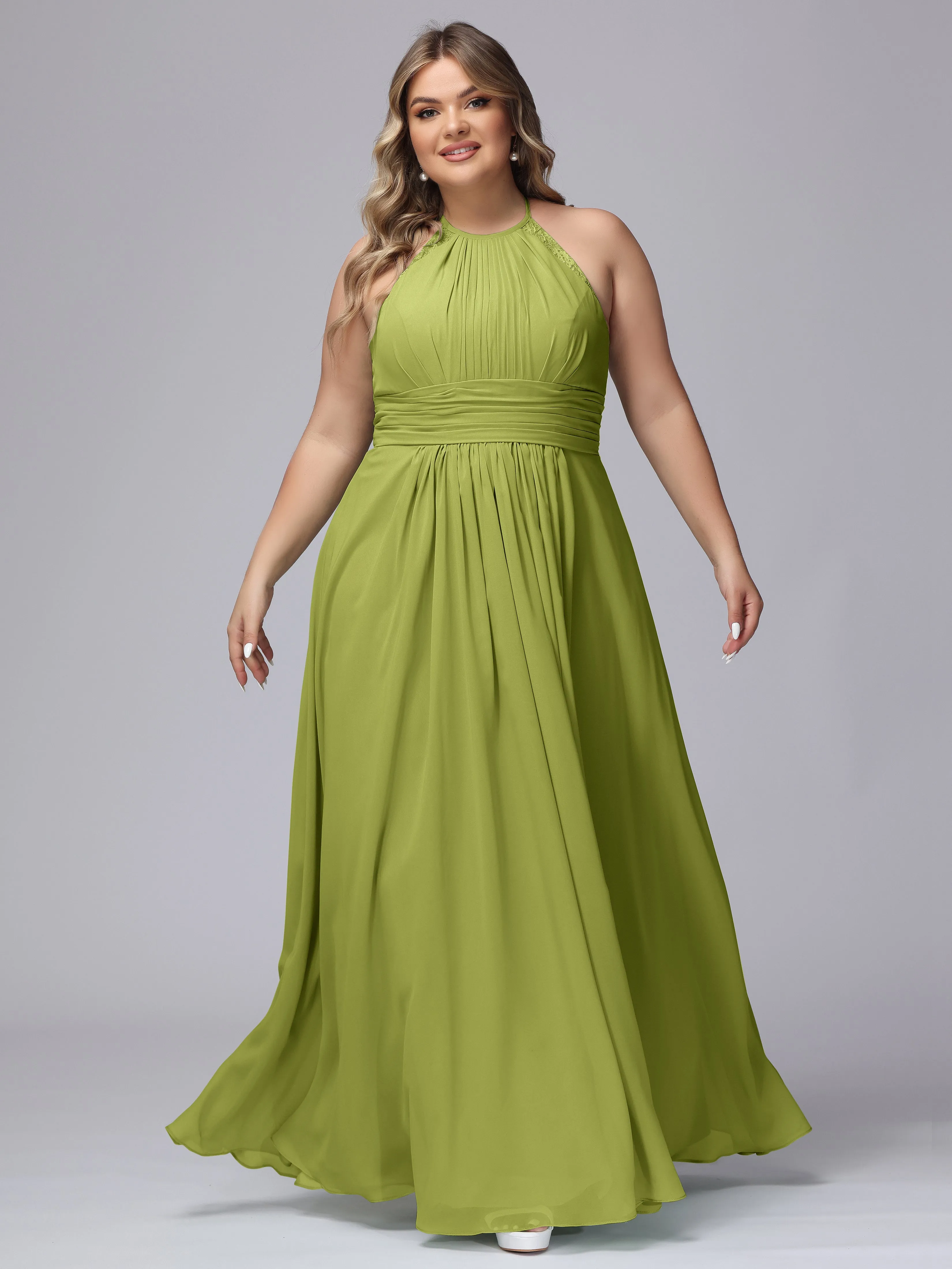 Halter Sleeveless Long Plus Size Chiffon Bridesmaid Dresses