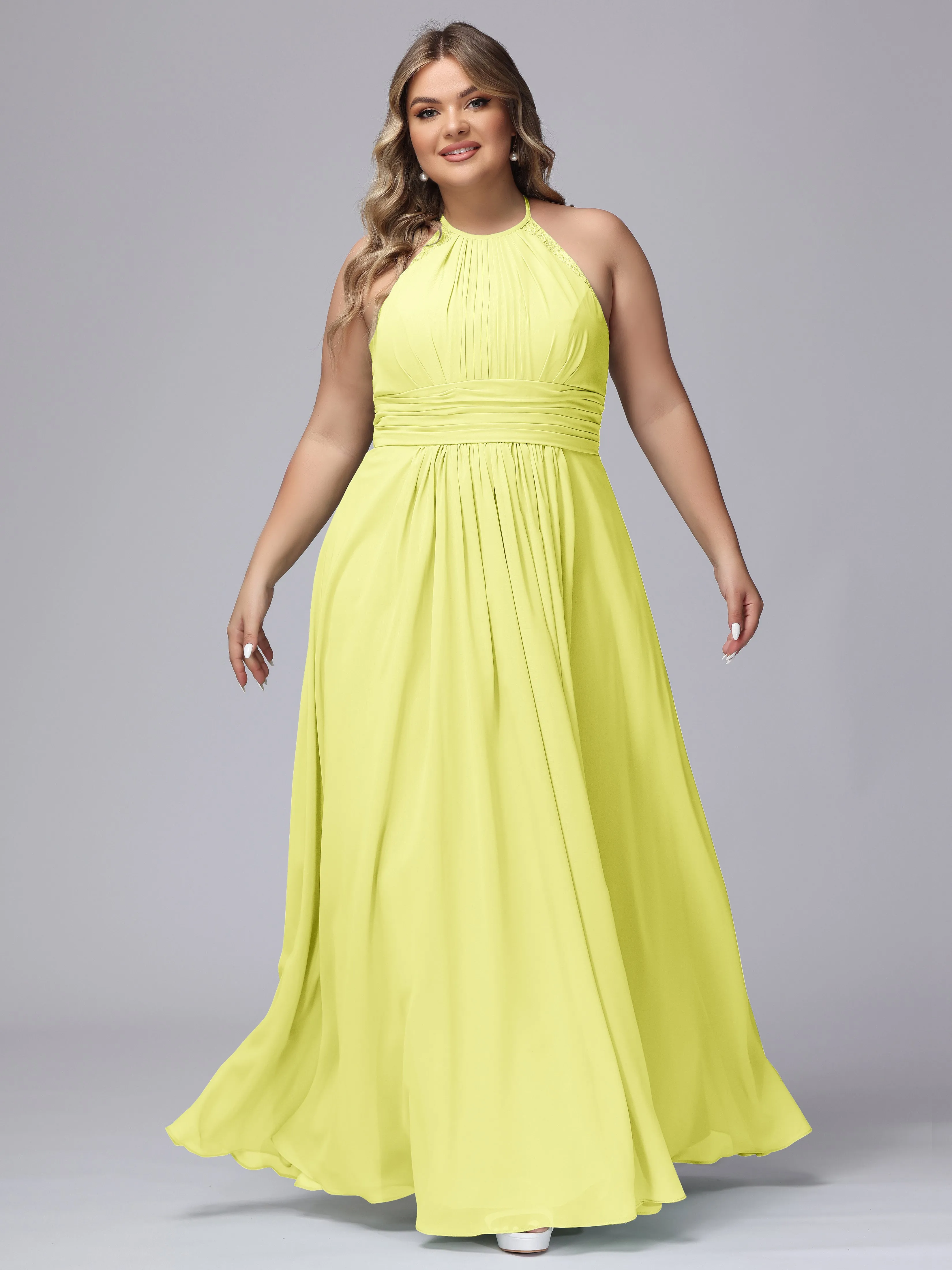 Halter Sleeveless Long Plus Size Chiffon Bridesmaid Dresses