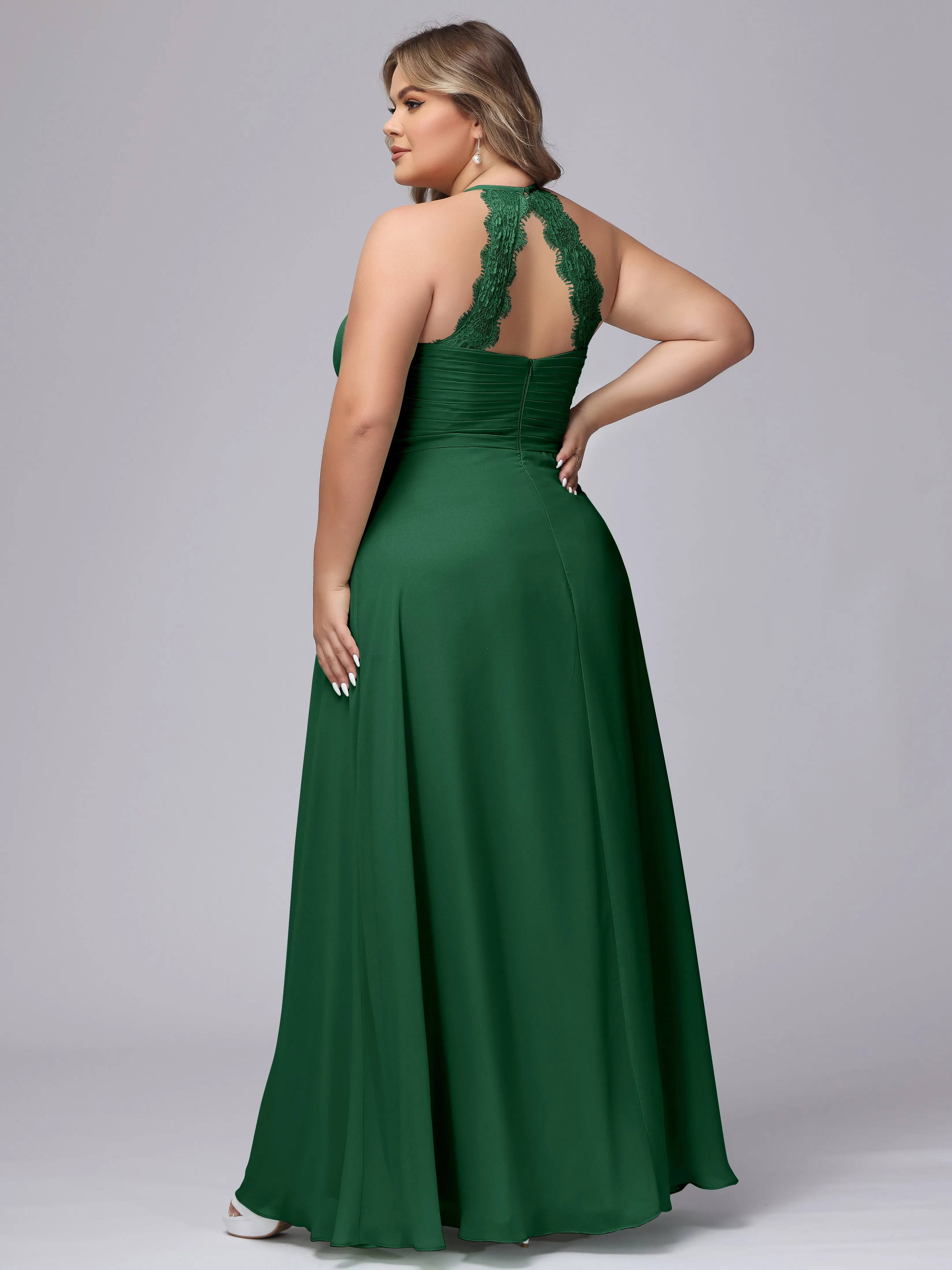 Halter Sleeveless Long Plus Size Chiffon Bridesmaid Dresses