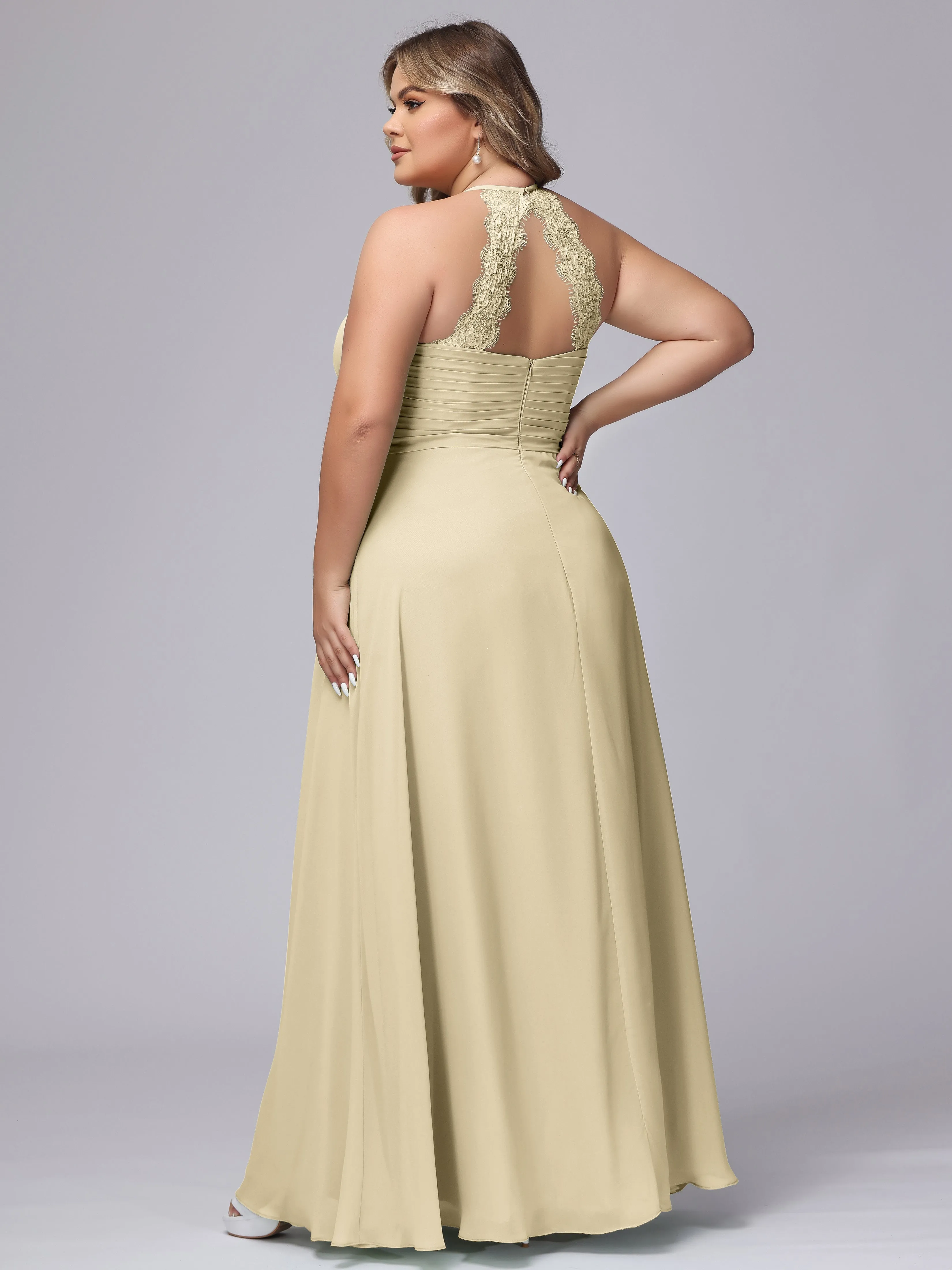 Halter Sleeveless Long Plus Size Chiffon Bridesmaid Dresses