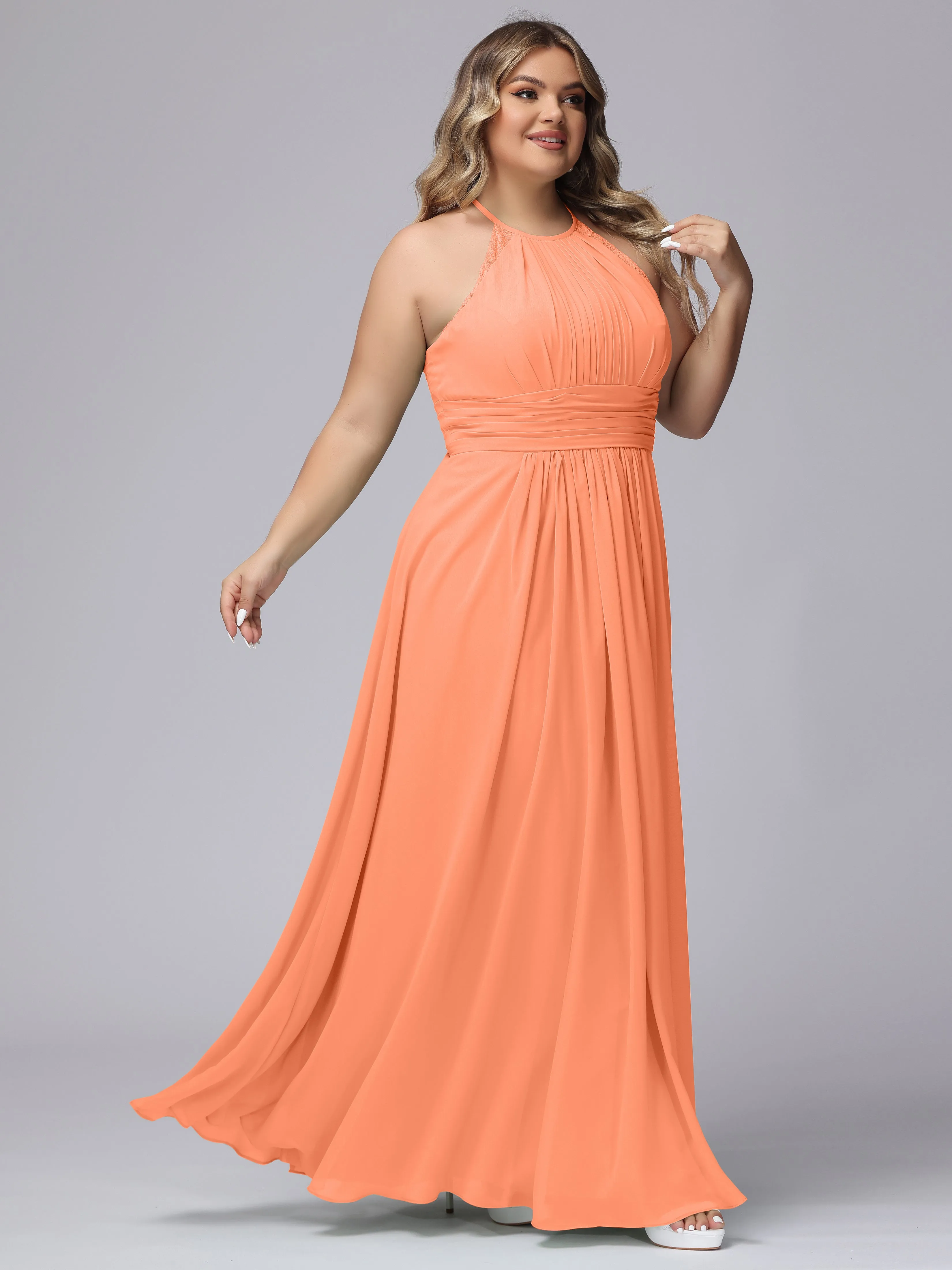 Halter Sleeveless Long Plus Size Chiffon Bridesmaid Dresses