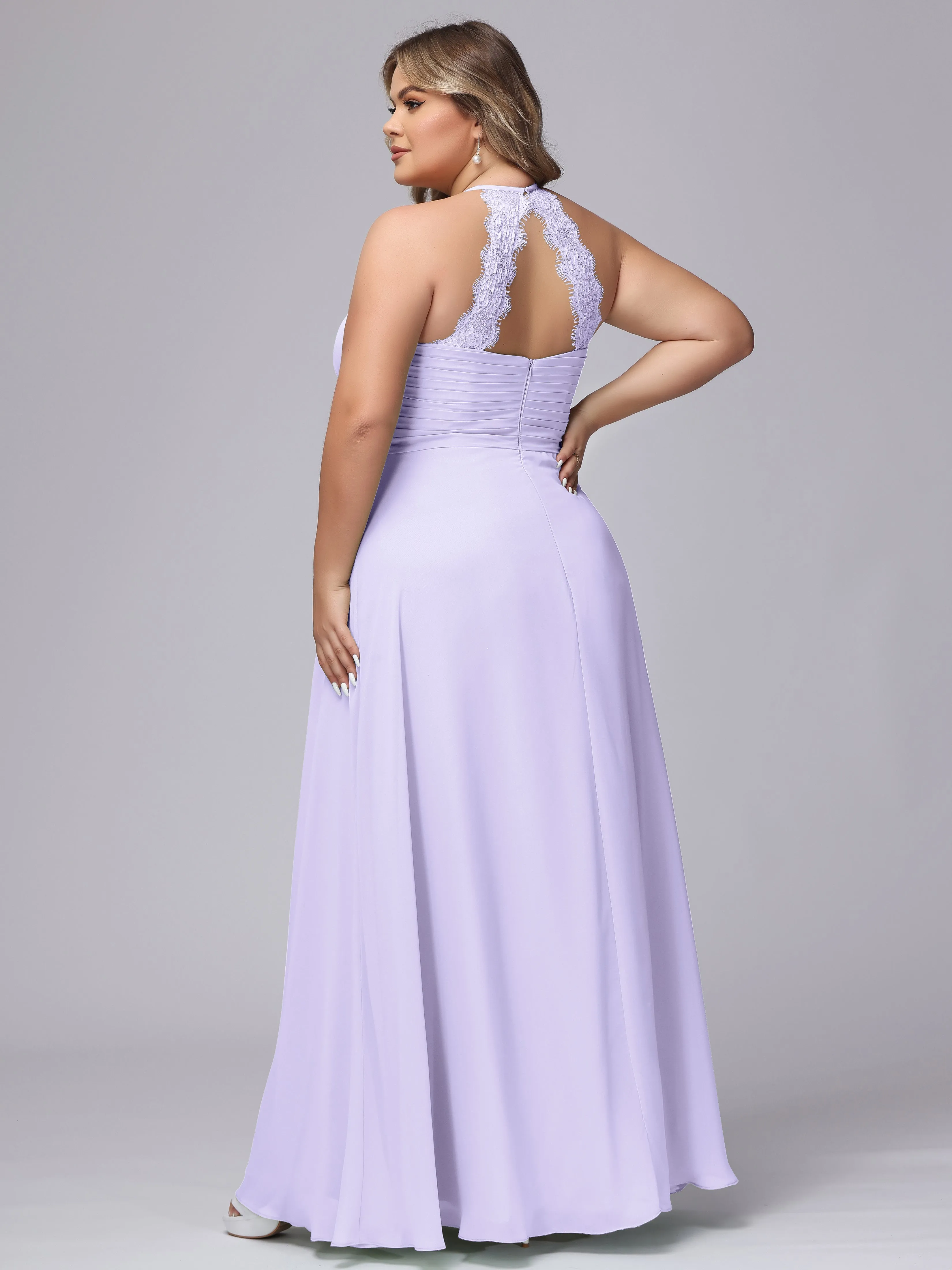 Halter Sleeveless Long Plus Size Chiffon Bridesmaid Dresses
