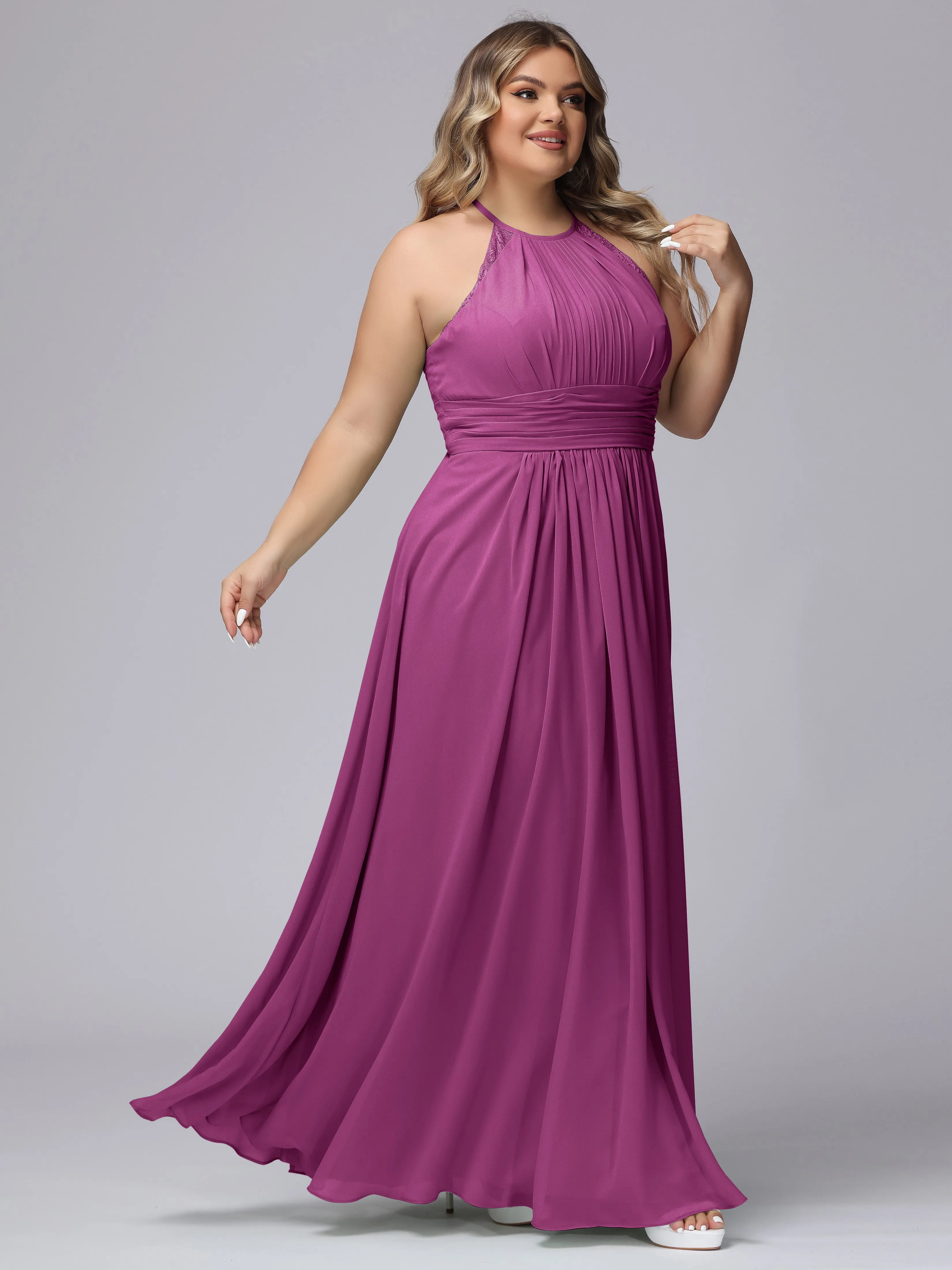 Halter Sleeveless Long Plus Size Chiffon Bridesmaid Dresses