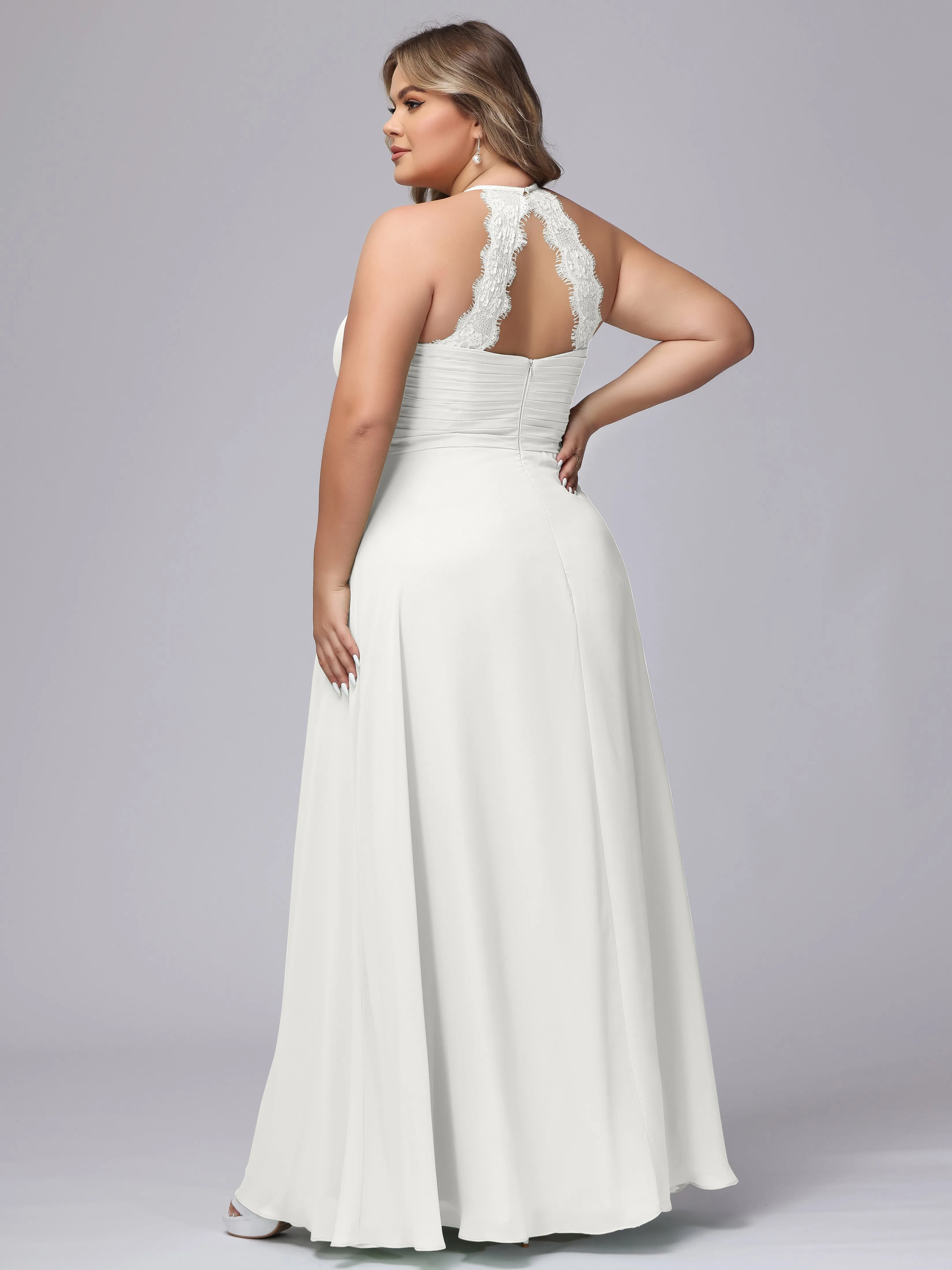 Halter Sleeveless Long Plus Size Chiffon Bridesmaid Dresses