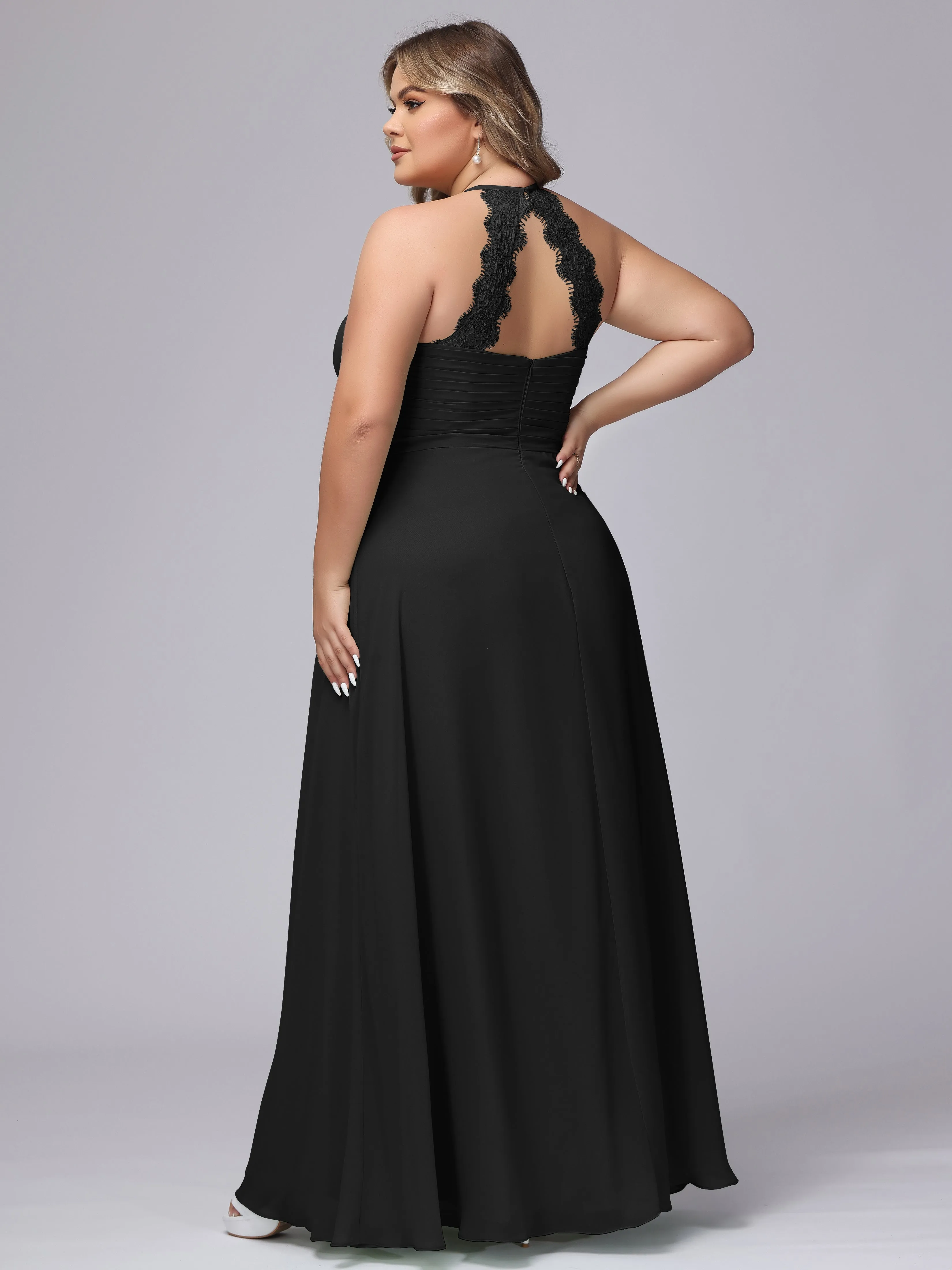 Halter Sleeveless Long Plus Size Chiffon Bridesmaid Dresses