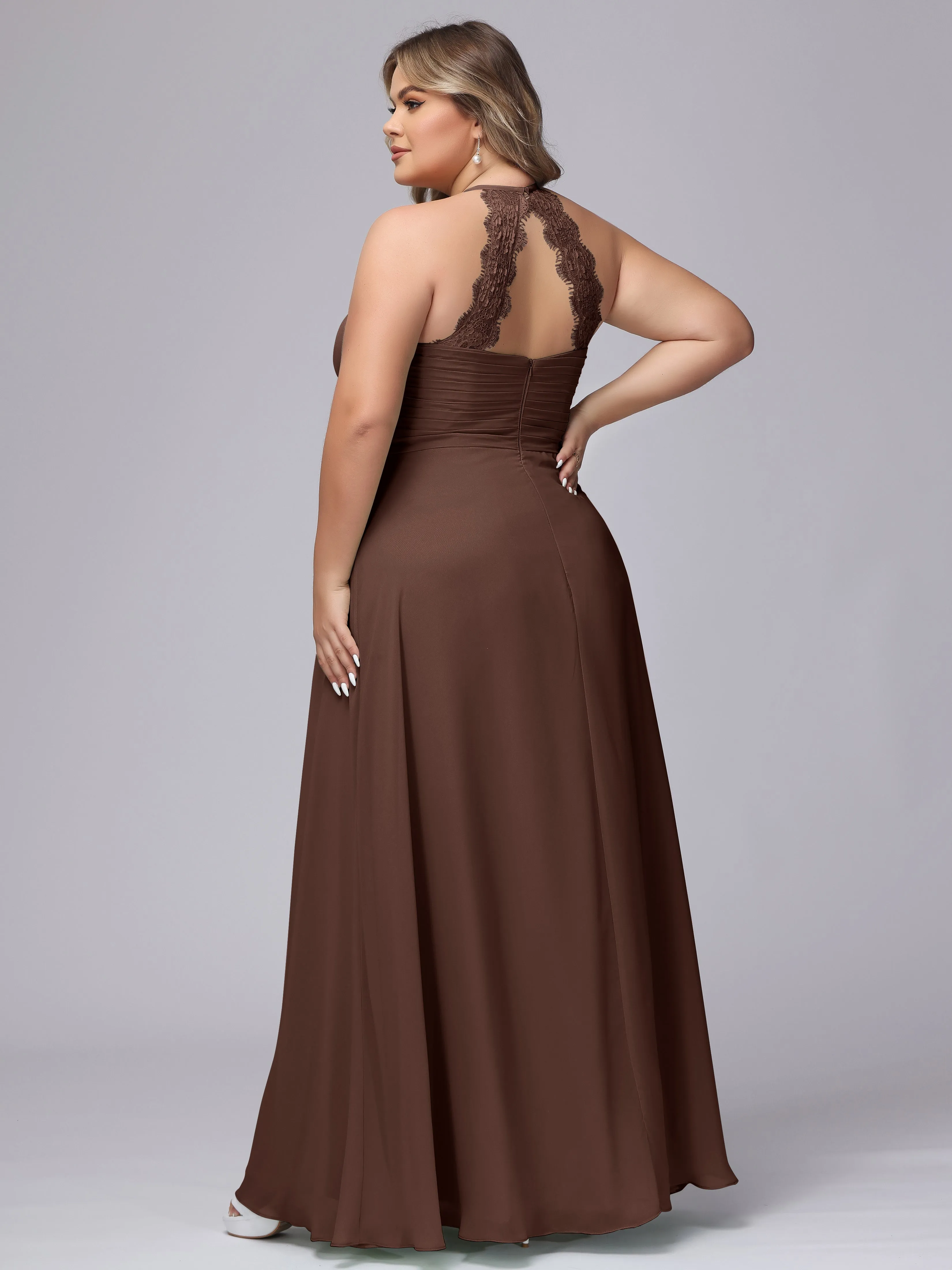 Halter Sleeveless Long Plus Size Chiffon Bridesmaid Dresses