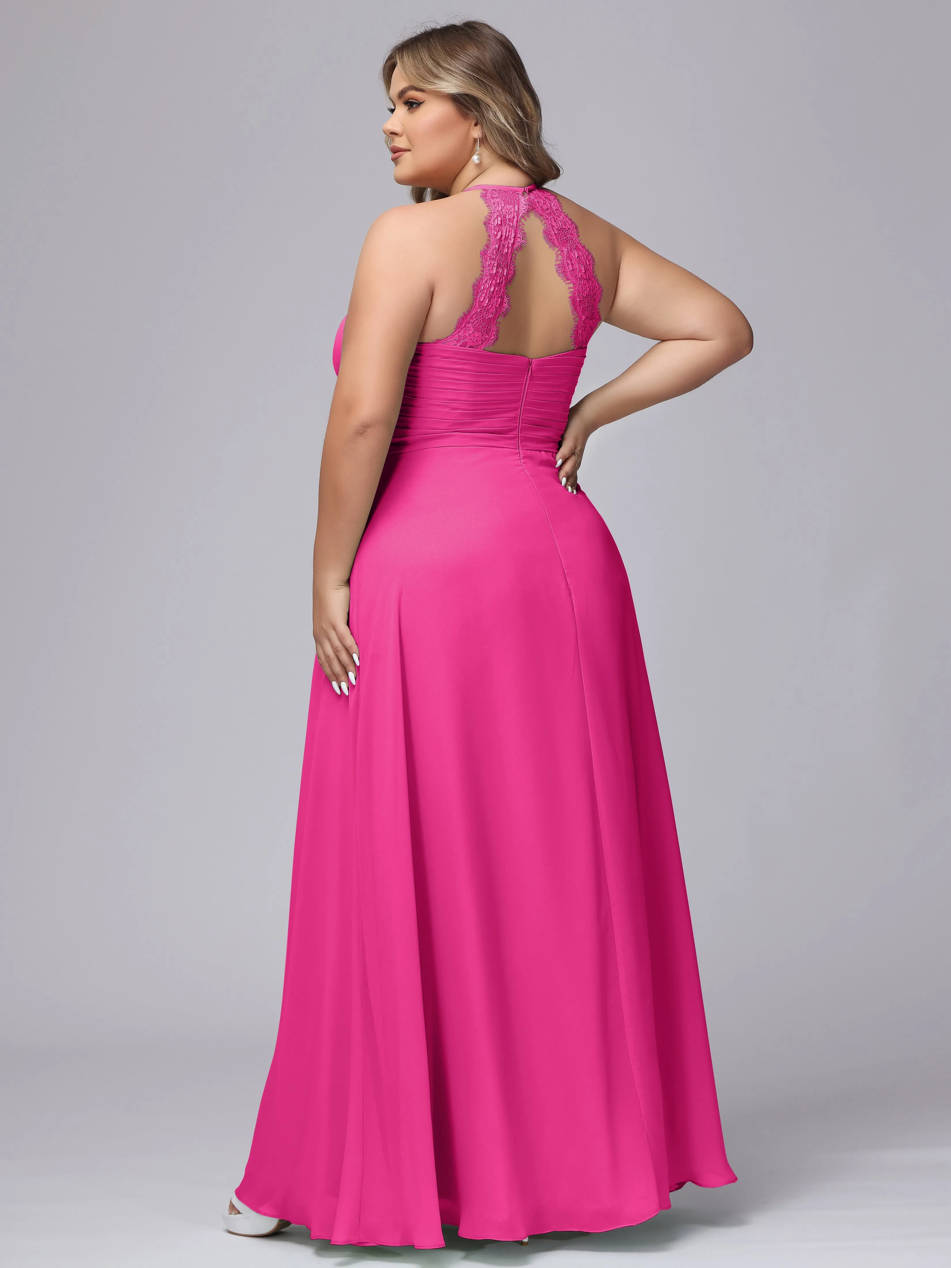 Halter Sleeveless Long Plus Size Chiffon Bridesmaid Dresses