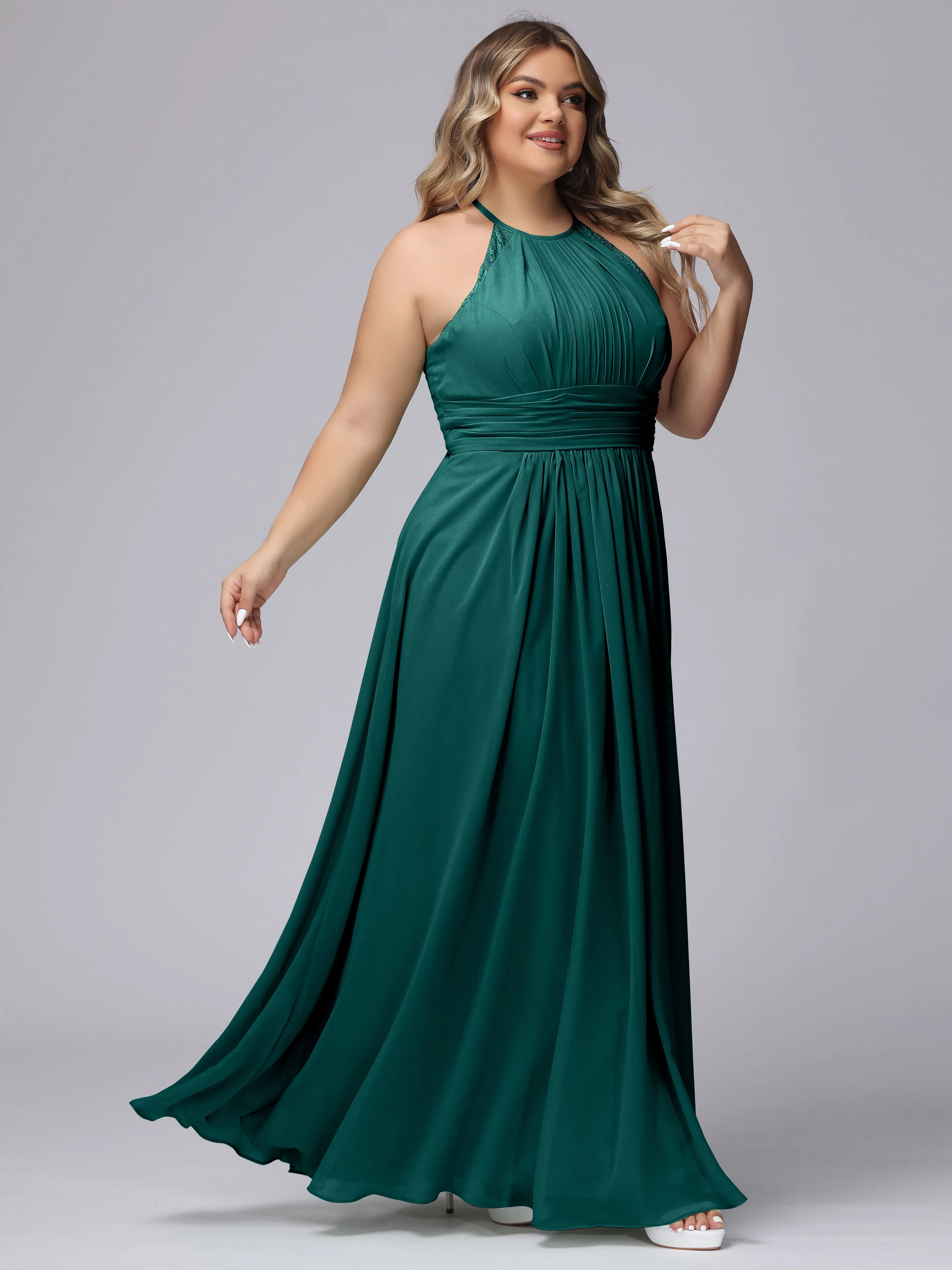Halter Sleeveless Long Plus Size Chiffon Bridesmaid Dresses