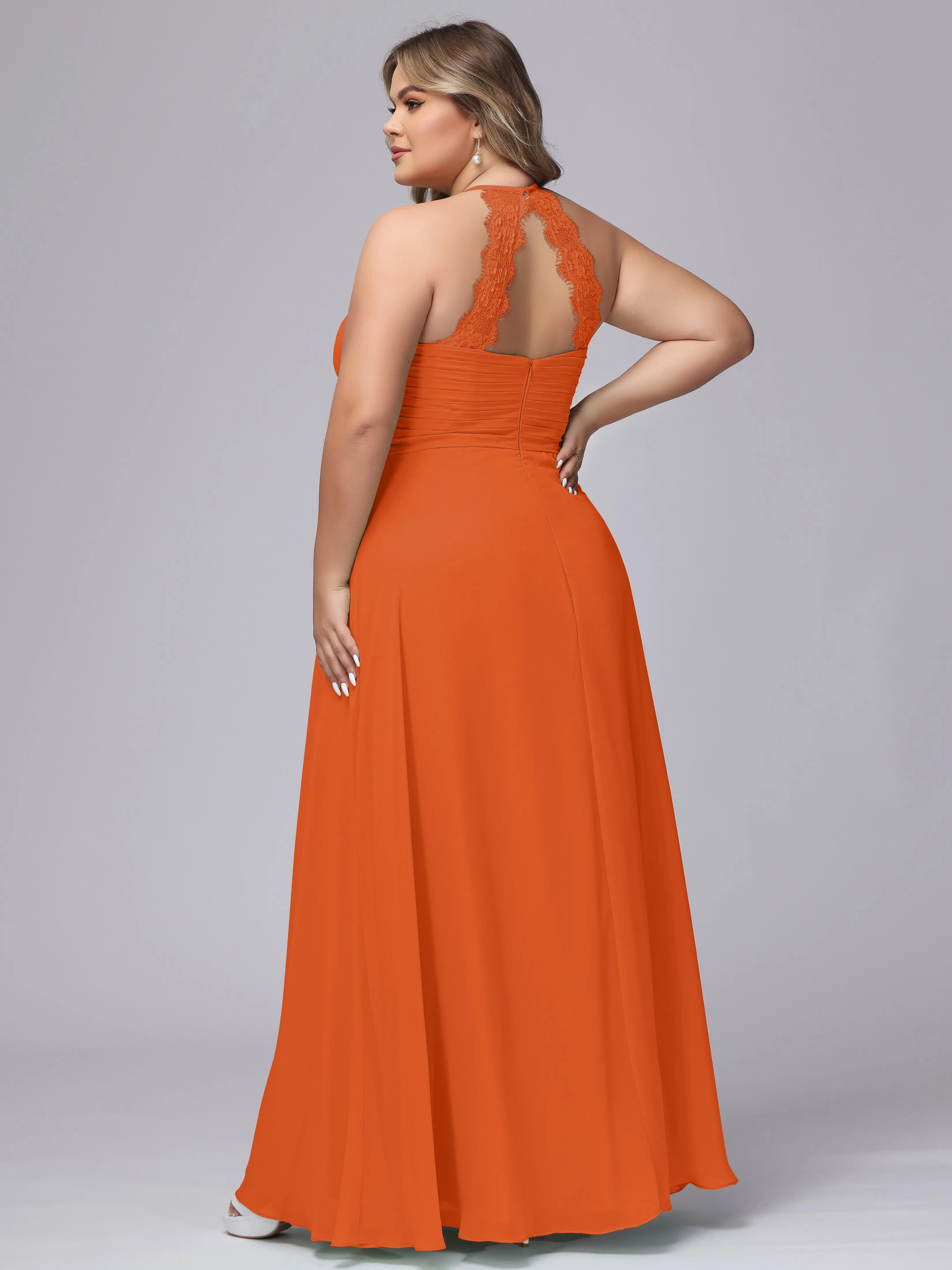 Halter Sleeveless Long Plus Size Chiffon Bridesmaid Dresses