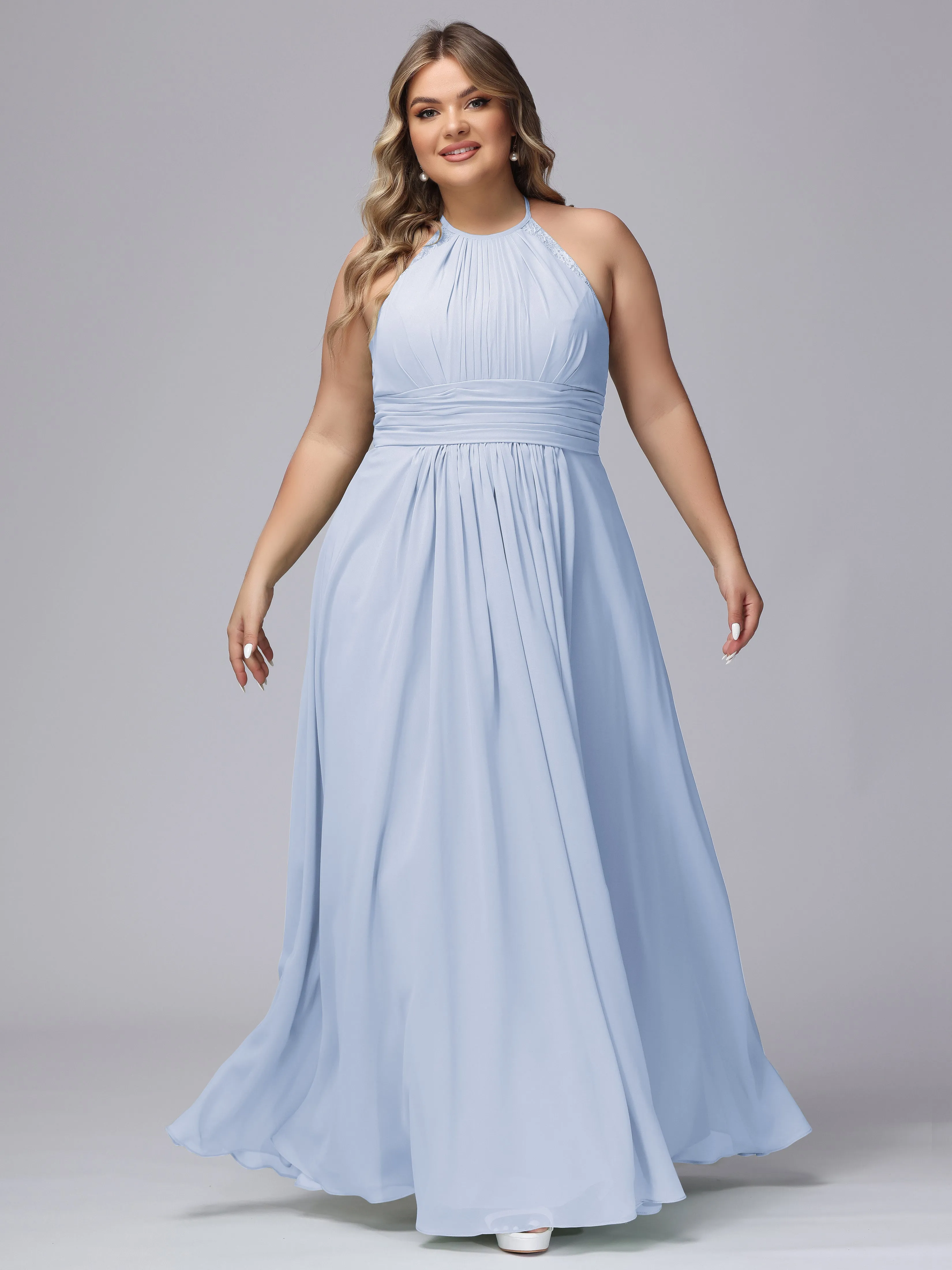 Halter Sleeveless Long Plus Size Chiffon Bridesmaid Dresses
