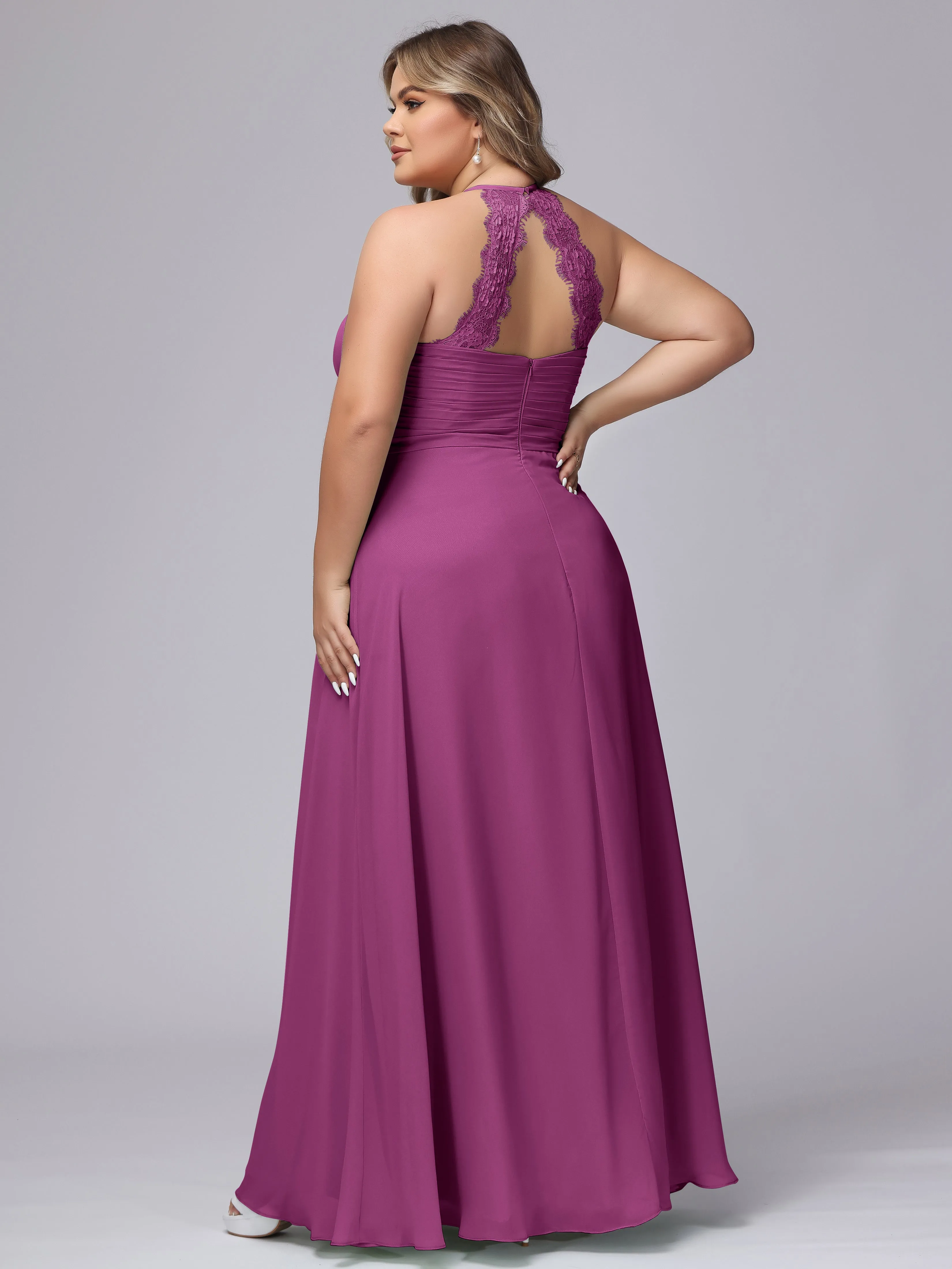 Halter Sleeveless Long Plus Size Chiffon Bridesmaid Dresses