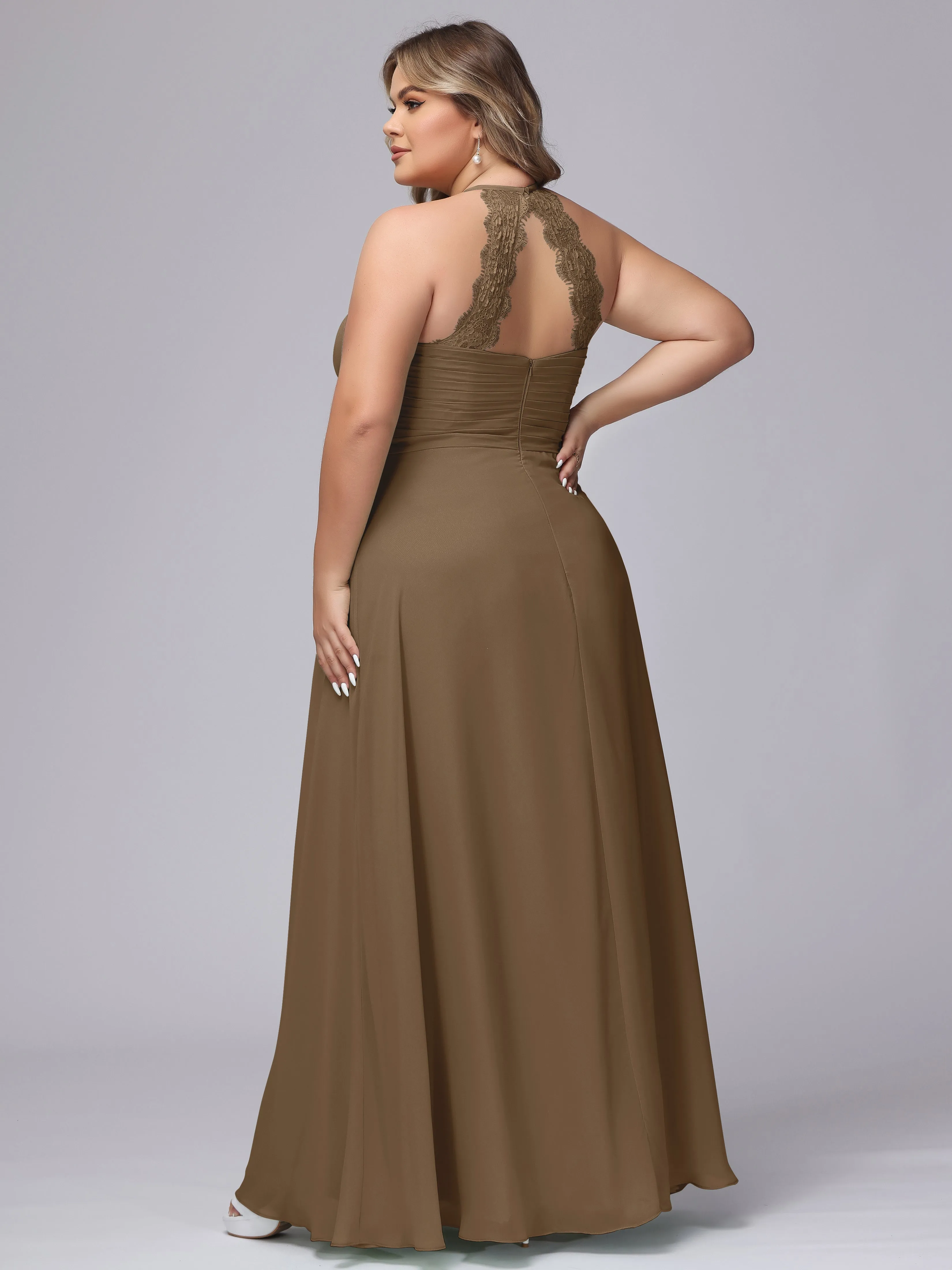 Halter Sleeveless Long Plus Size Chiffon Bridesmaid Dresses