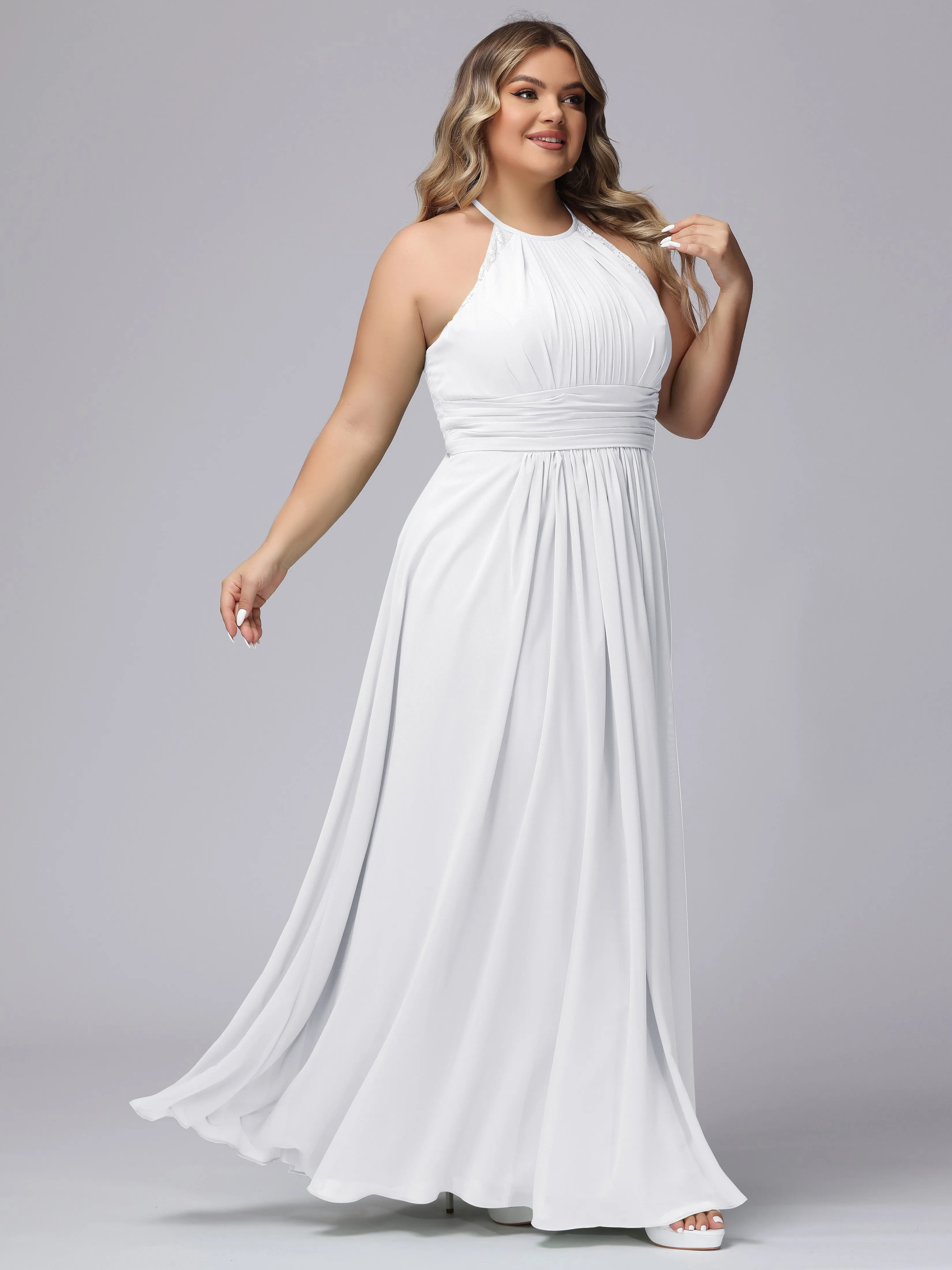 Halter Sleeveless Long Plus Size Chiffon Bridesmaid Dresses