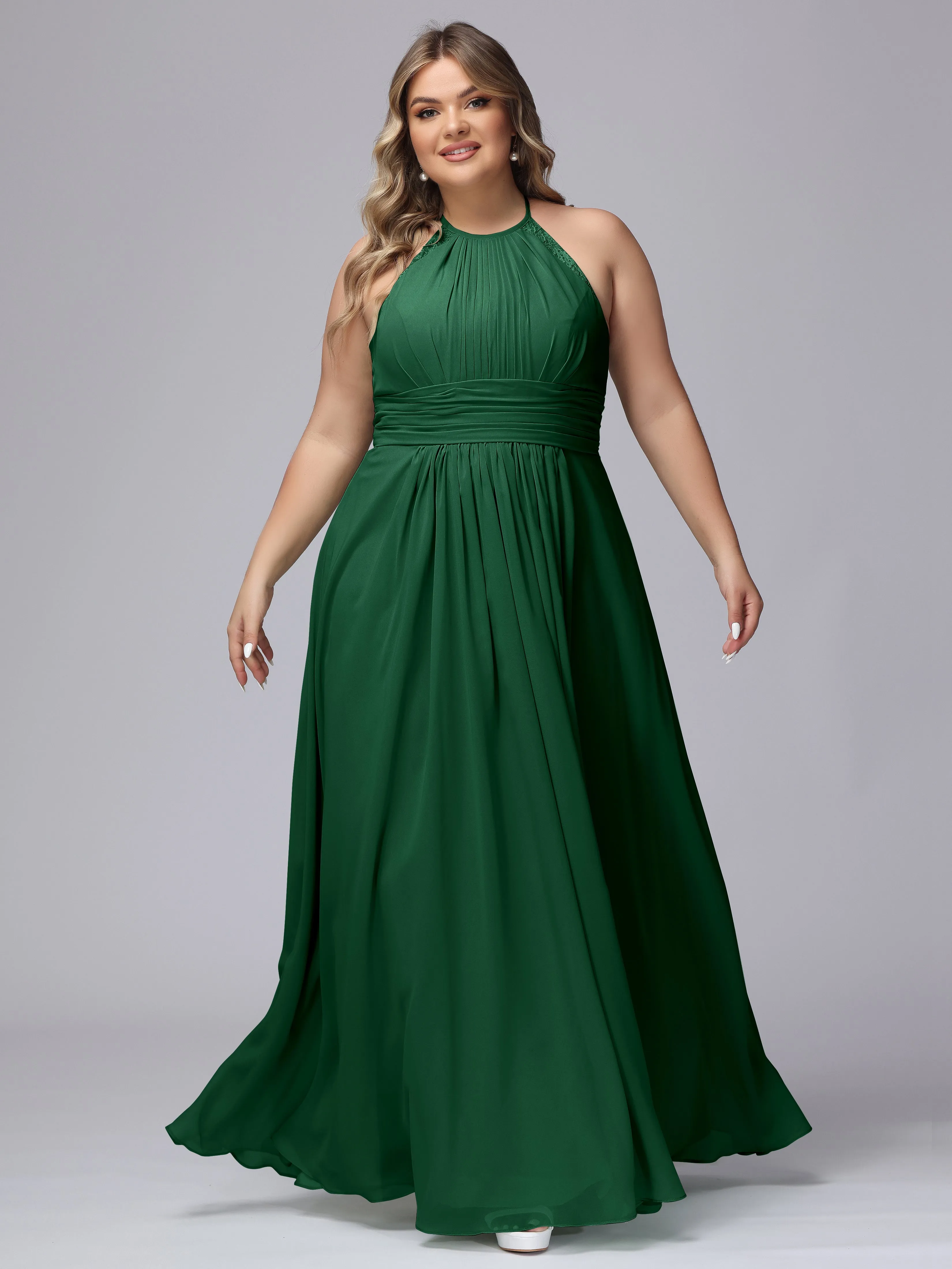 Halter Sleeveless Long Plus Size Chiffon Bridesmaid Dresses