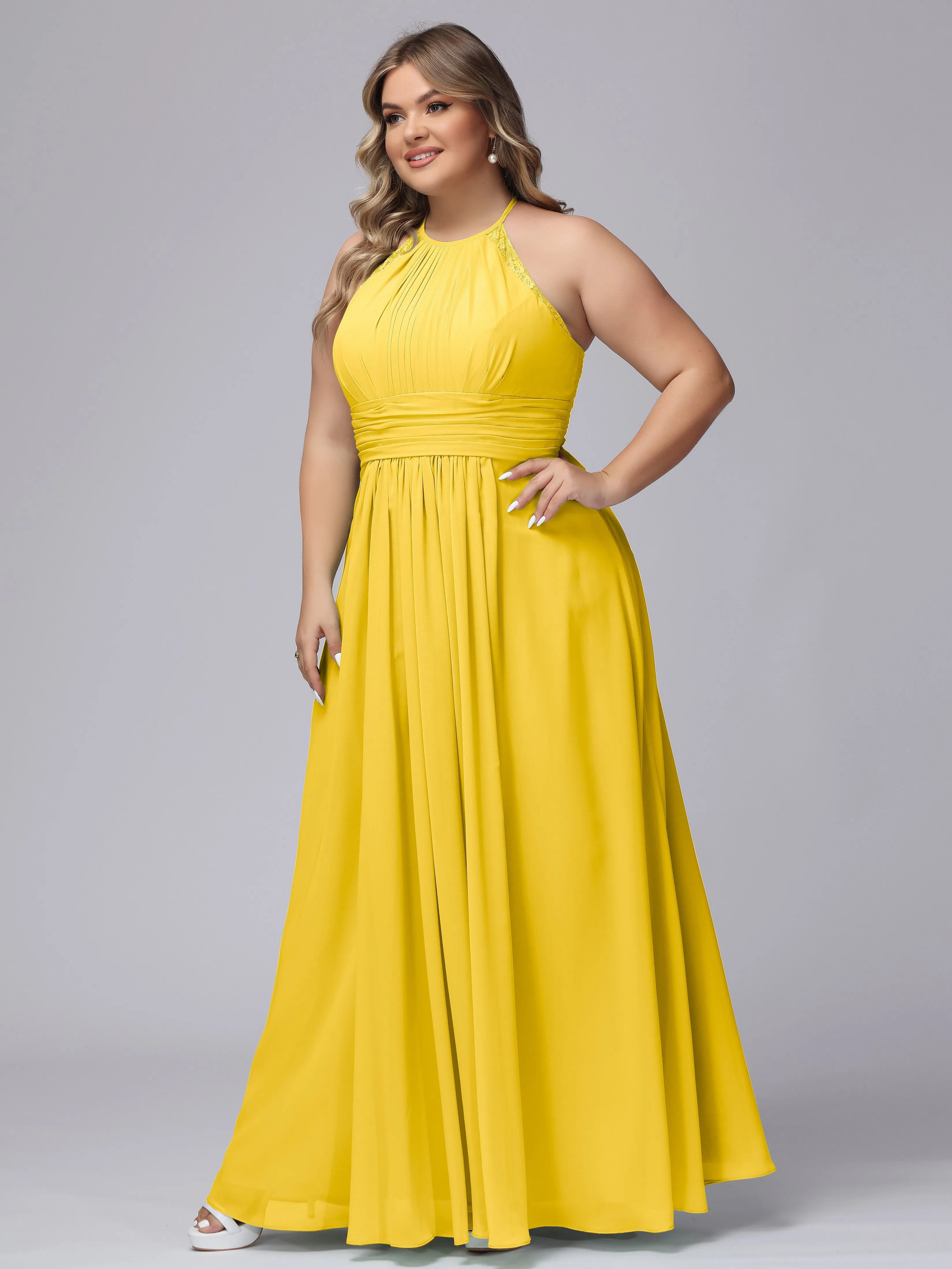 Halter Sleeveless Long Plus Size Chiffon Bridesmaid Dresses
