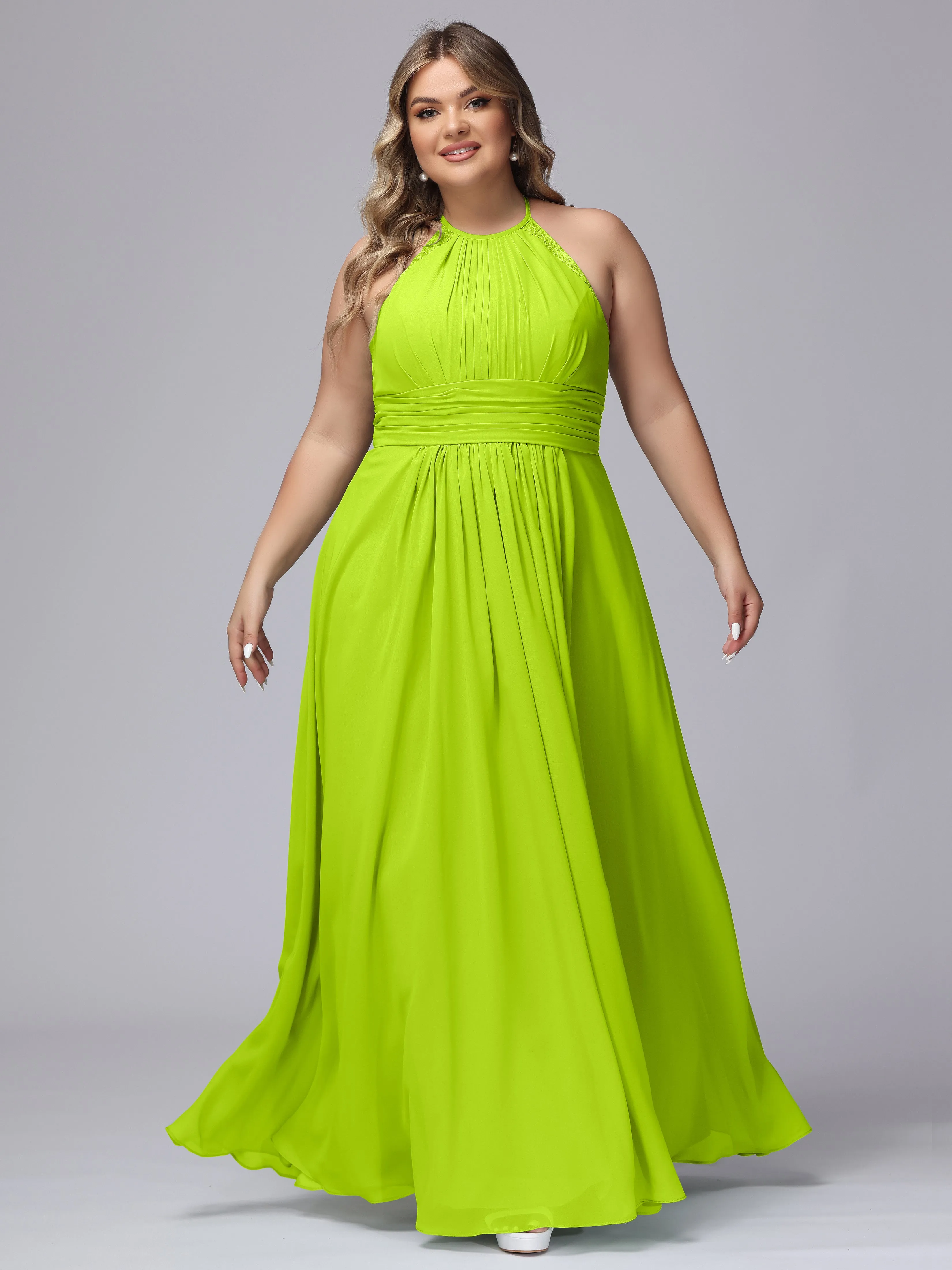 Halter Sleeveless Long Plus Size Chiffon Bridesmaid Dresses