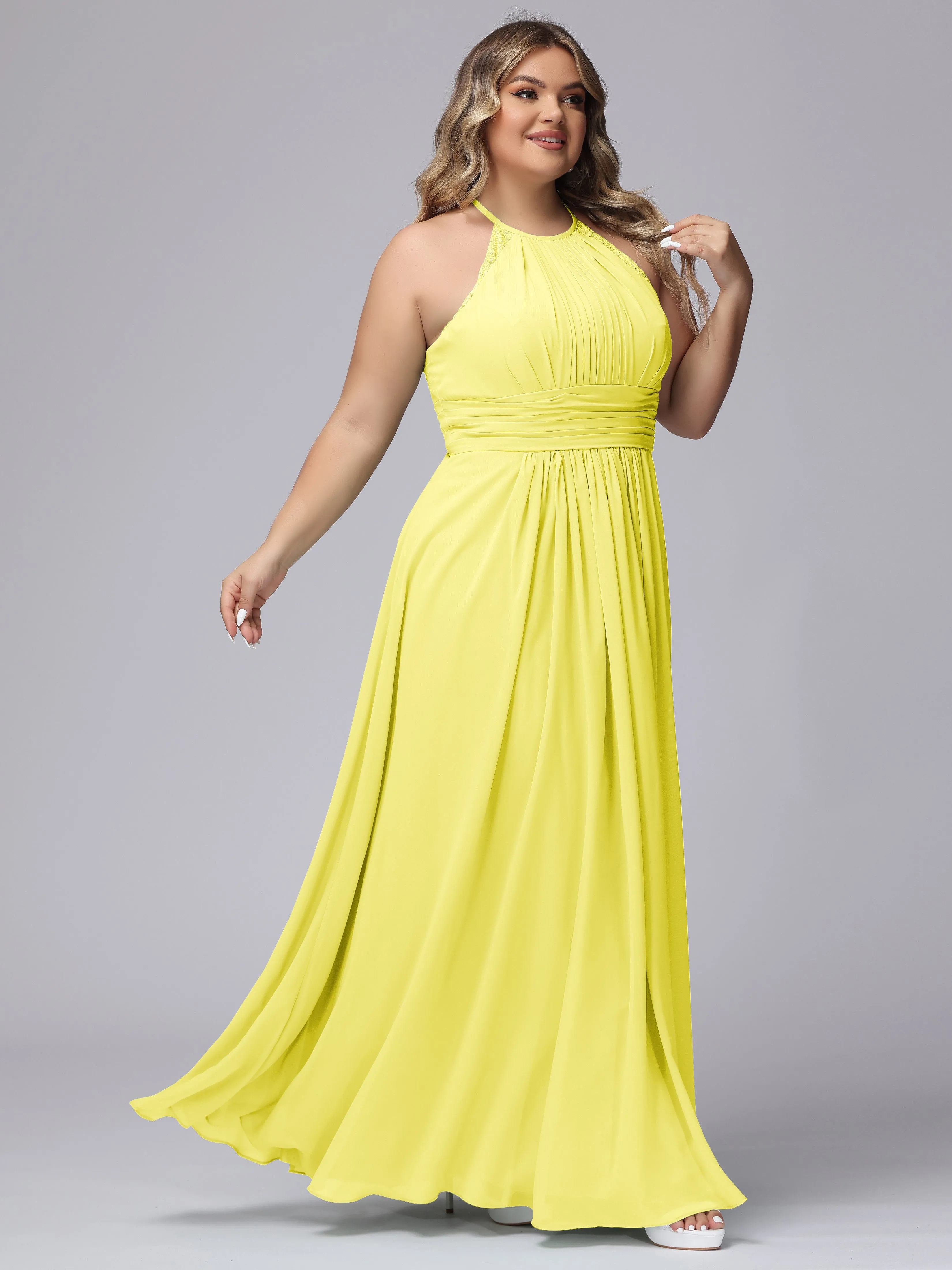 Halter Sleeveless Long Plus Size Chiffon Bridesmaid Dresses