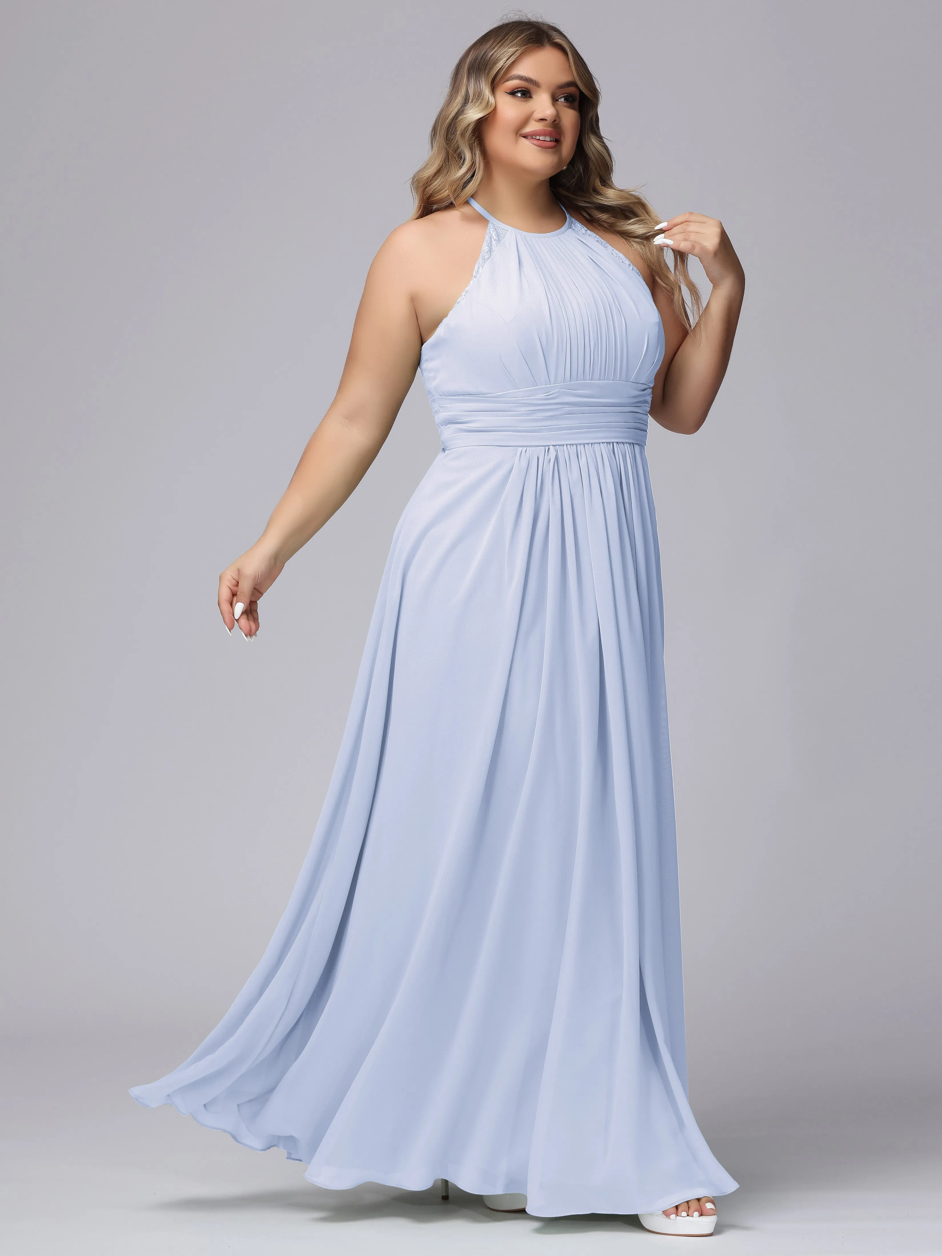 Halter Sleeveless Long Plus Size Chiffon Bridesmaid Dresses