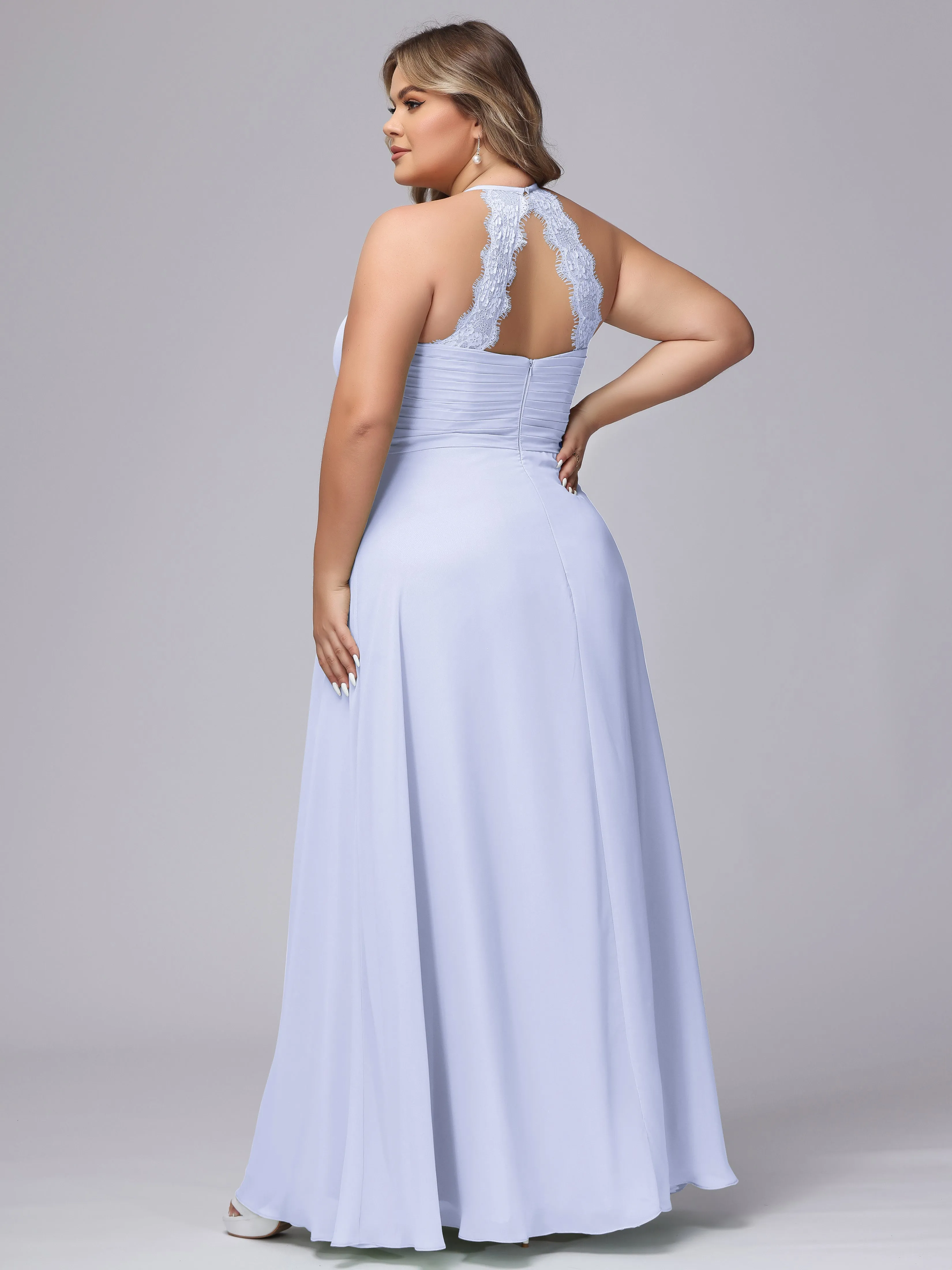 Halter Sleeveless Long Plus Size Chiffon Bridesmaid Dresses