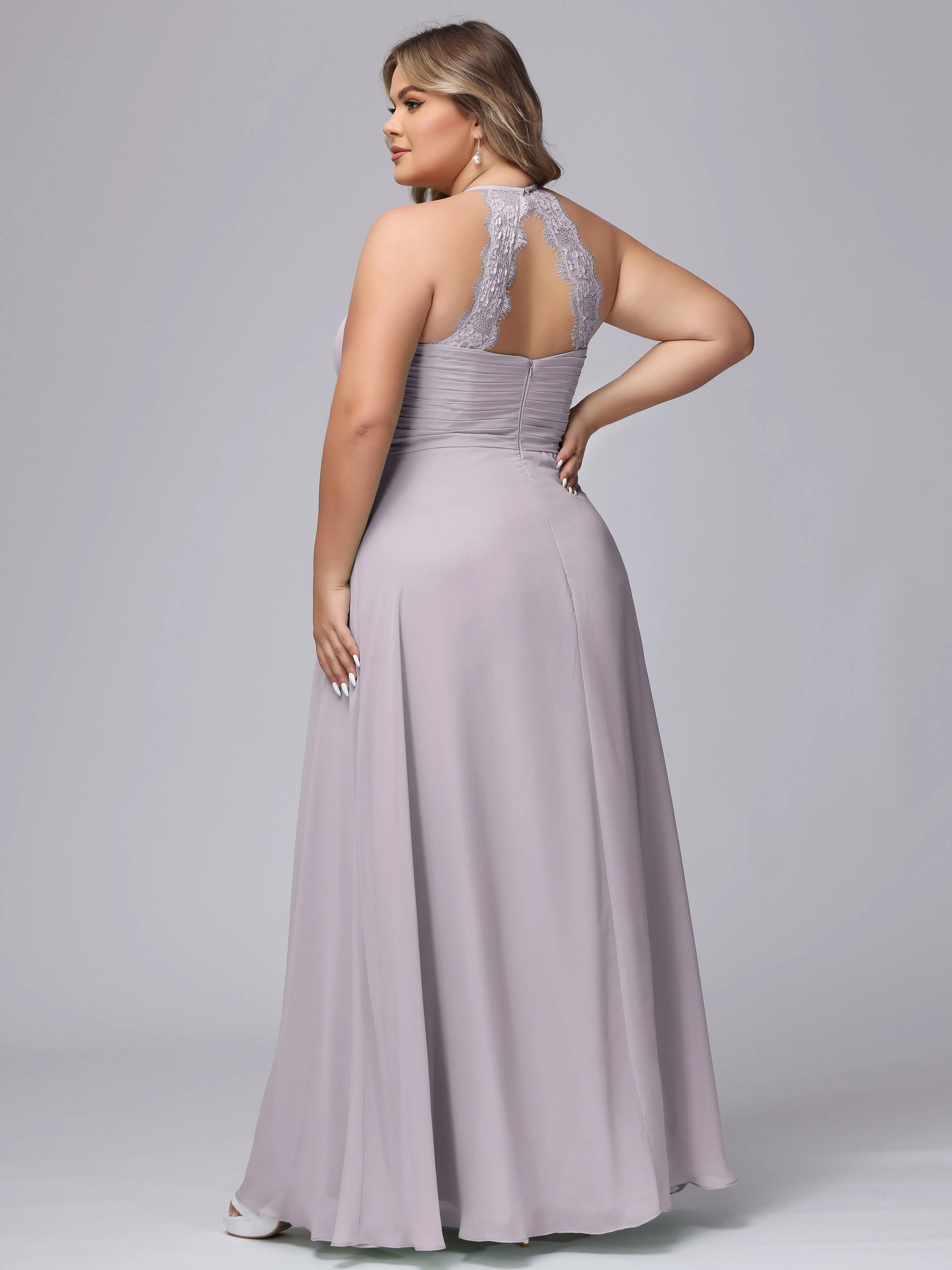 Halter Sleeveless Long Plus Size Chiffon Bridesmaid Dresses
