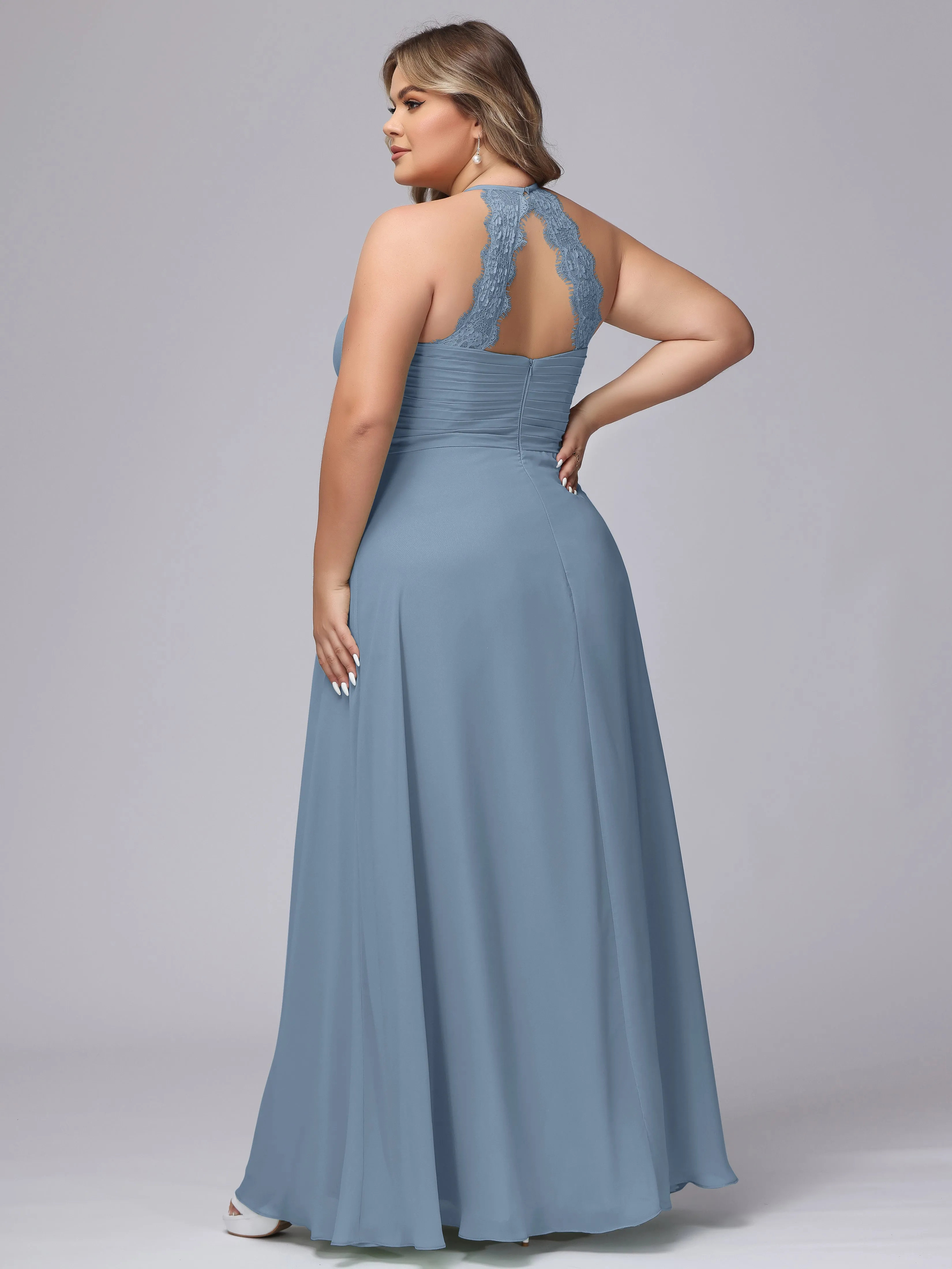 Halter Sleeveless Long Plus Size Chiffon Bridesmaid Dresses