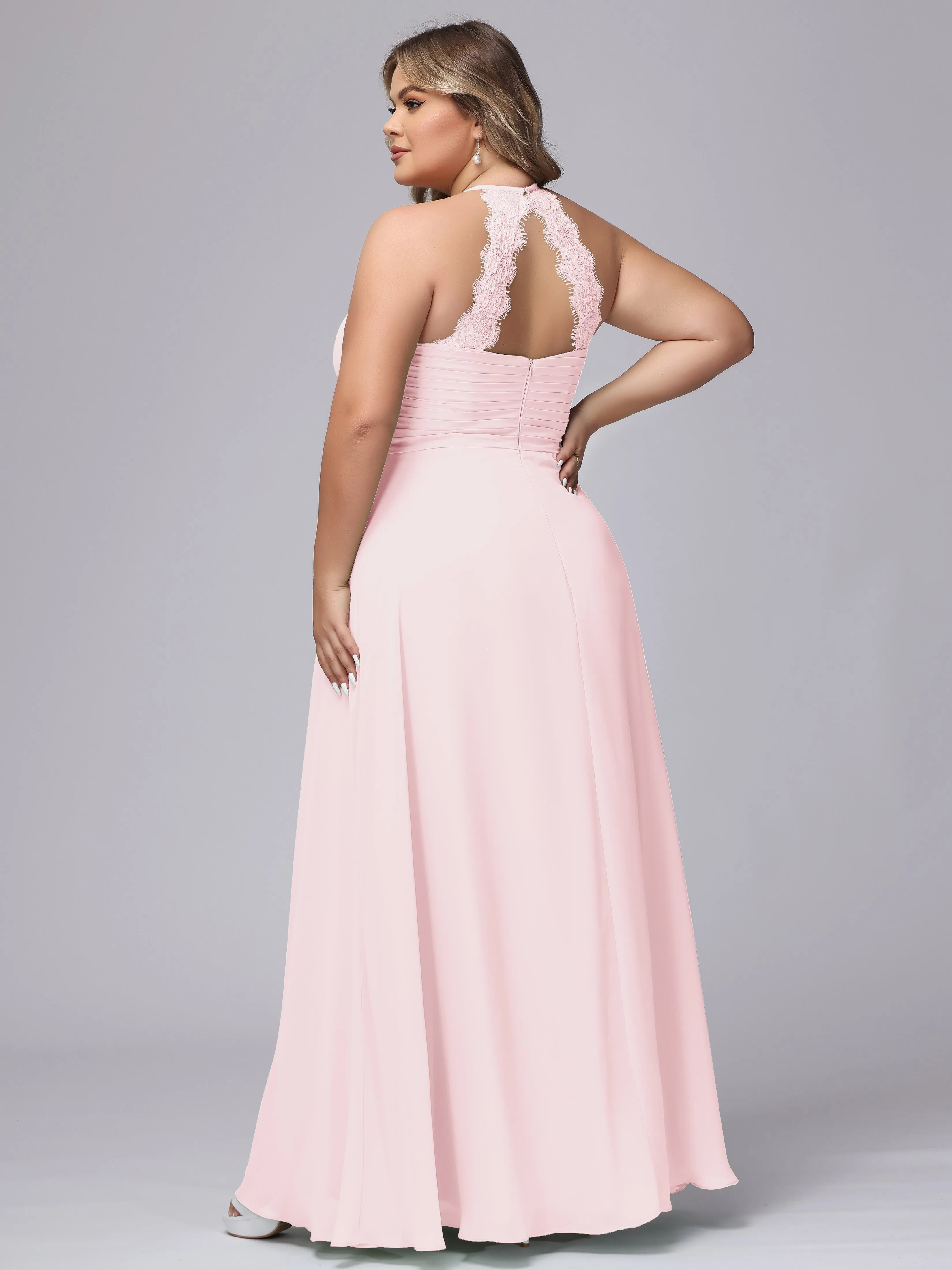 Halter Sleeveless Long Plus Size Chiffon Bridesmaid Dresses