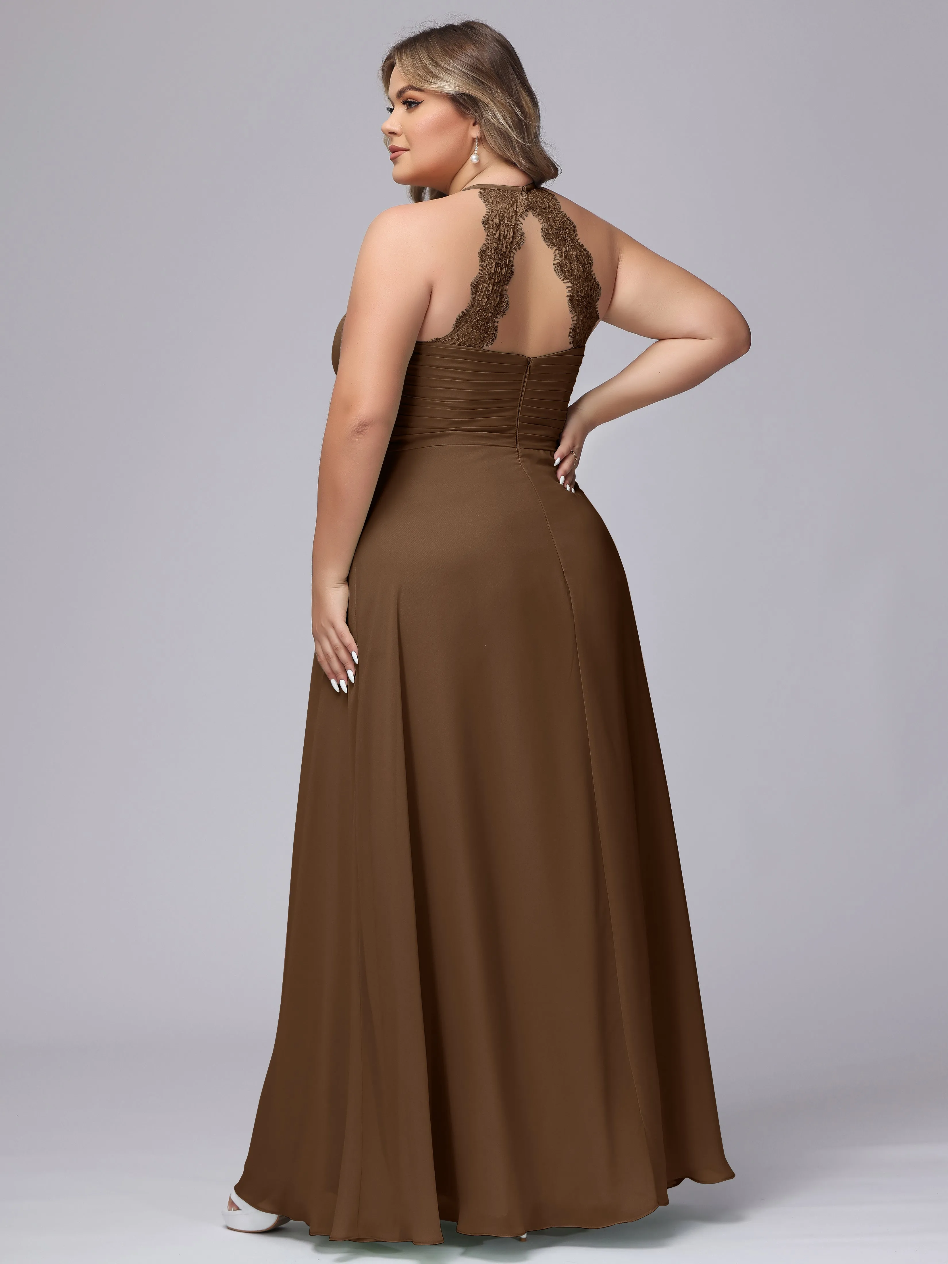 Halter Sleeveless Long Plus Size Chiffon Bridesmaid Dresses