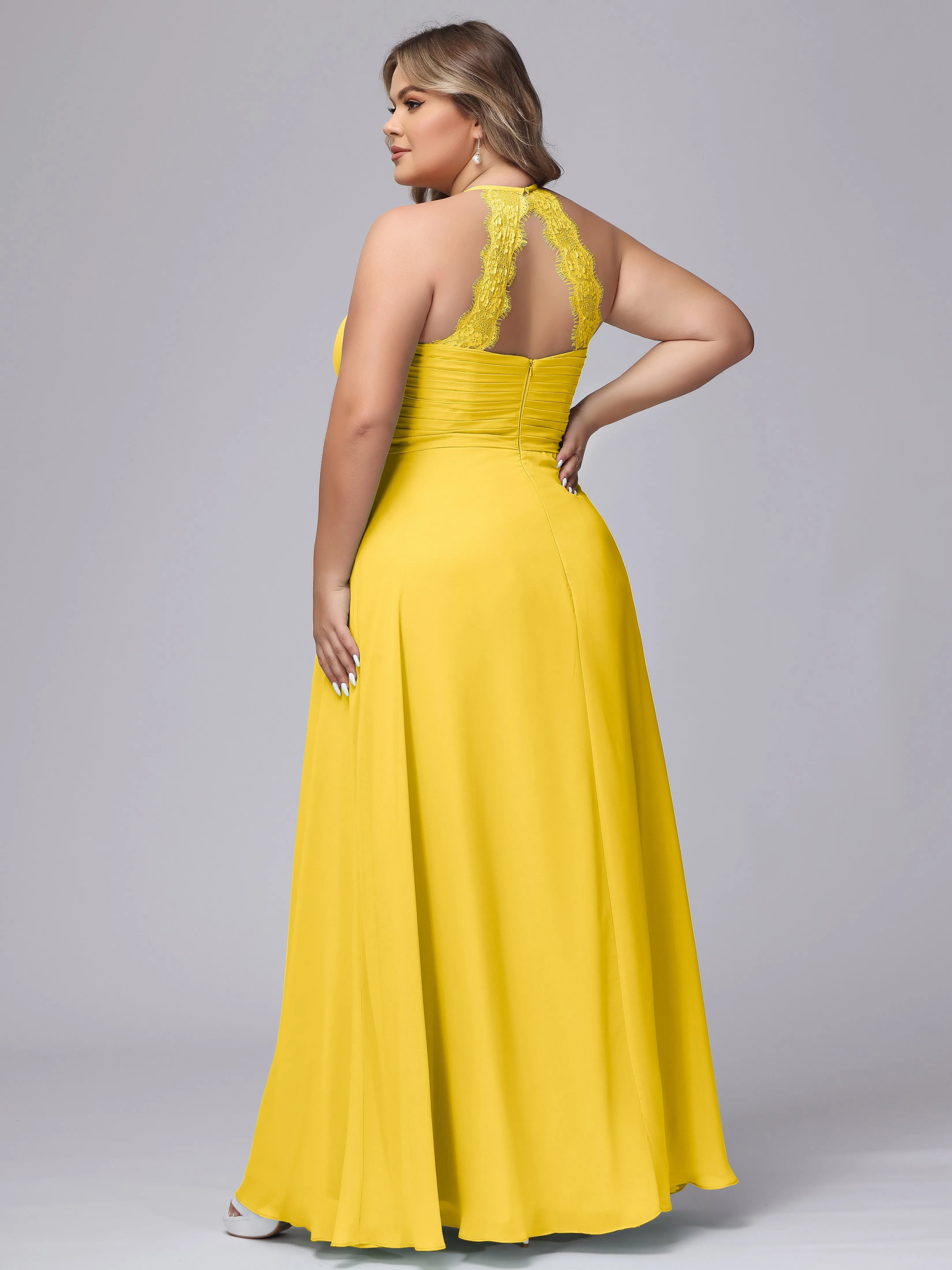 Halter Sleeveless Long Plus Size Chiffon Bridesmaid Dresses