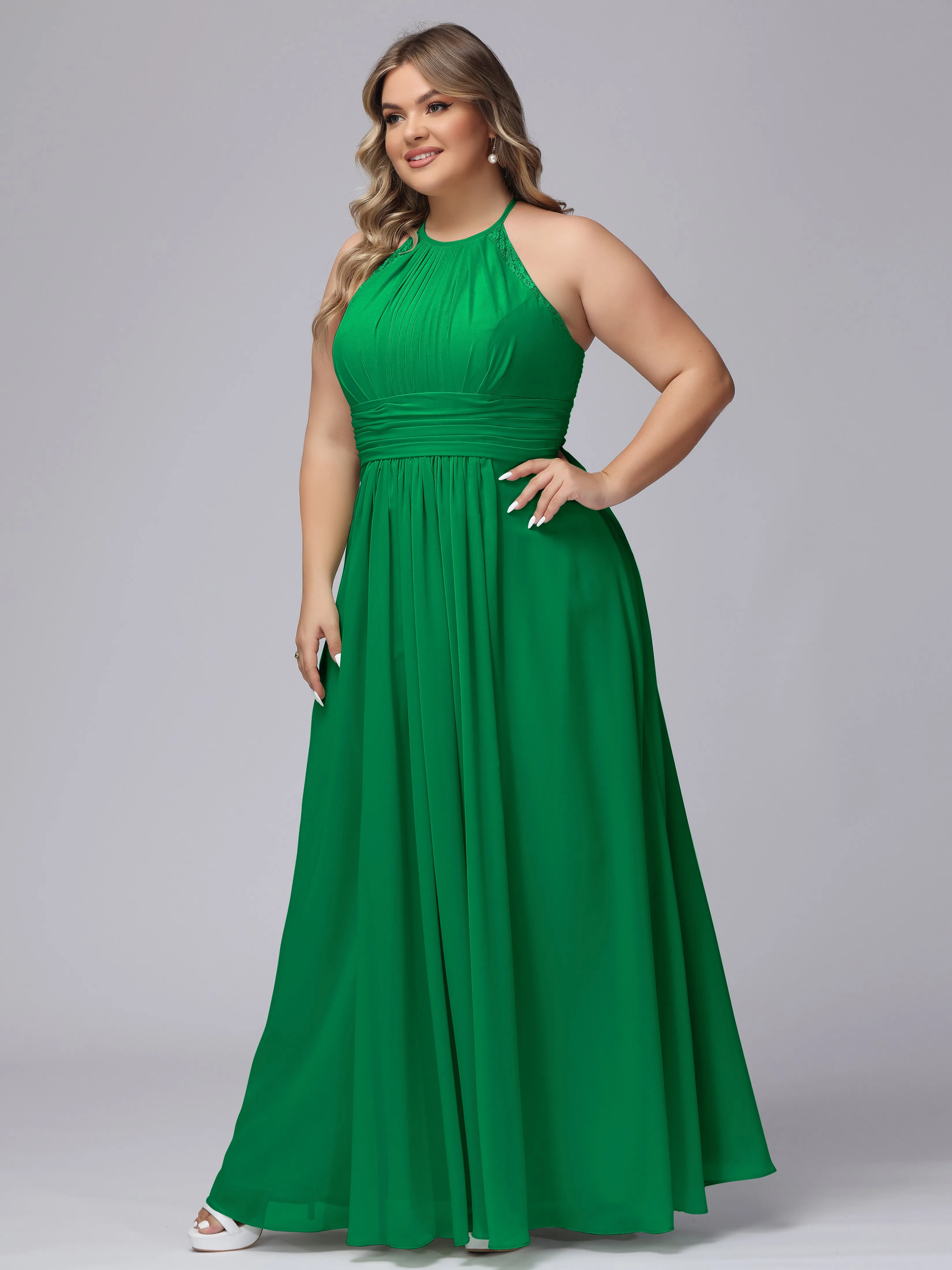 Halter Sleeveless Long Plus Size Chiffon Bridesmaid Dresses