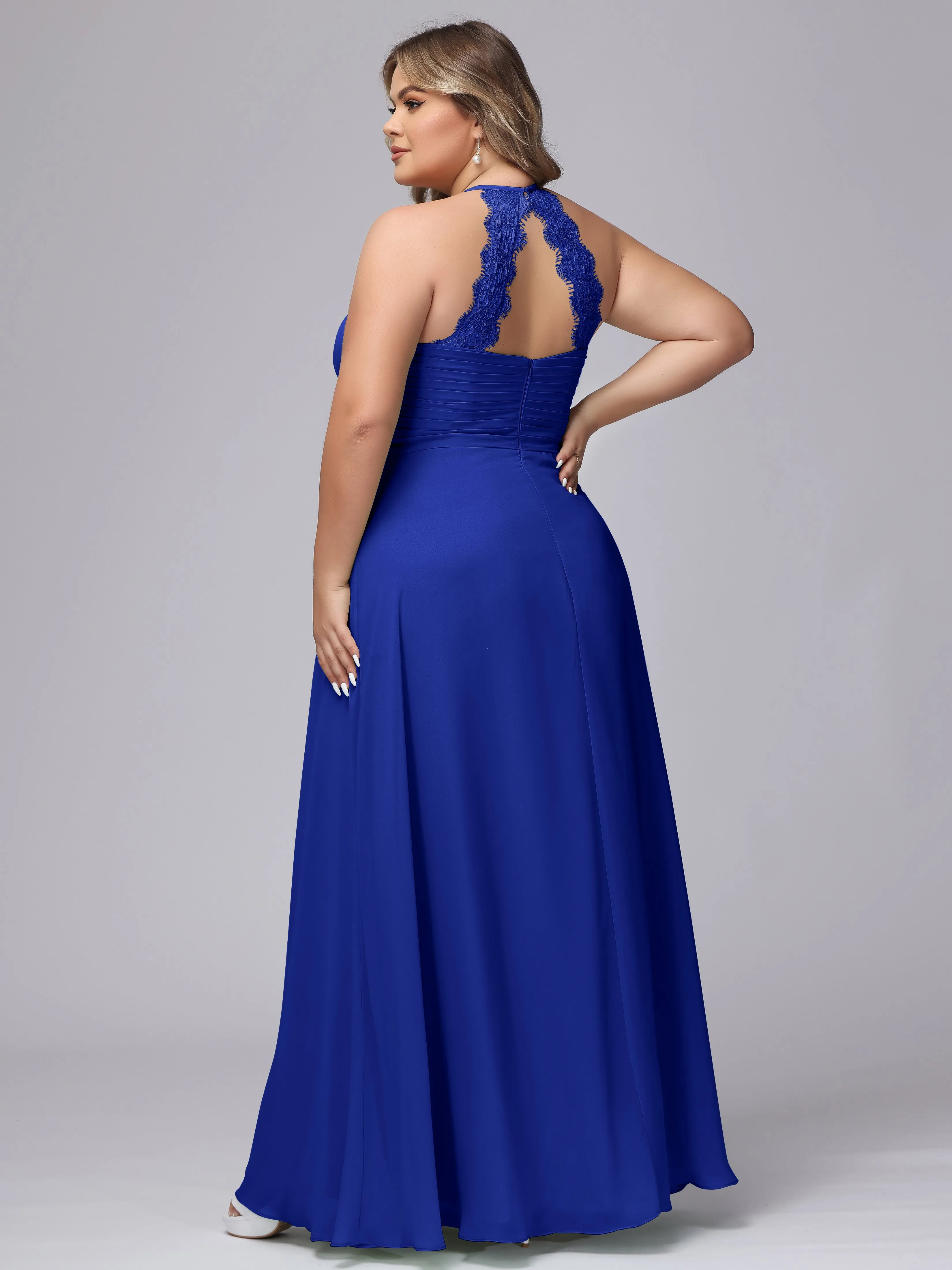 Halter Sleeveless Long Plus Size Chiffon Bridesmaid Dresses