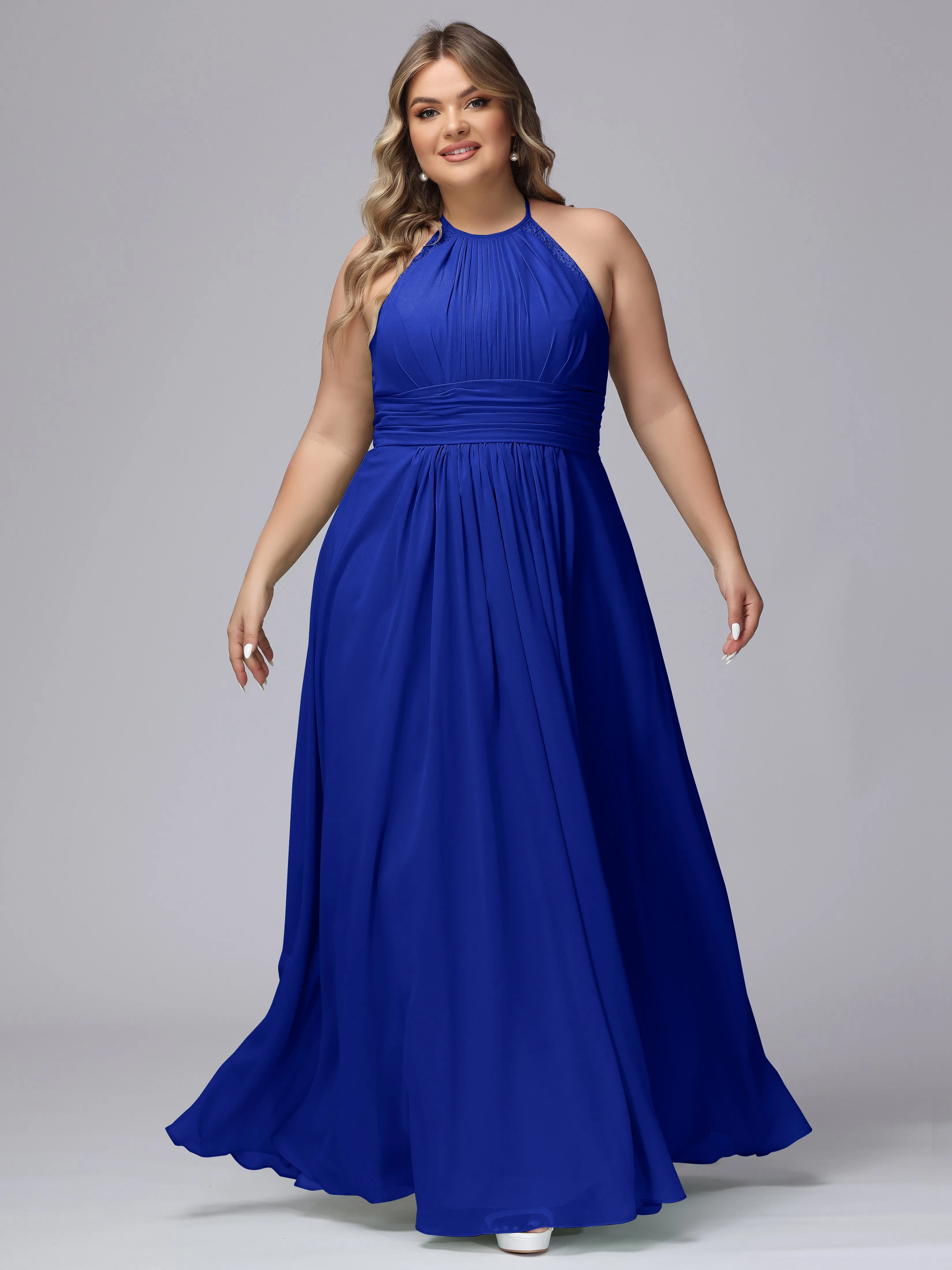 Halter Sleeveless Long Plus Size Chiffon Bridesmaid Dresses