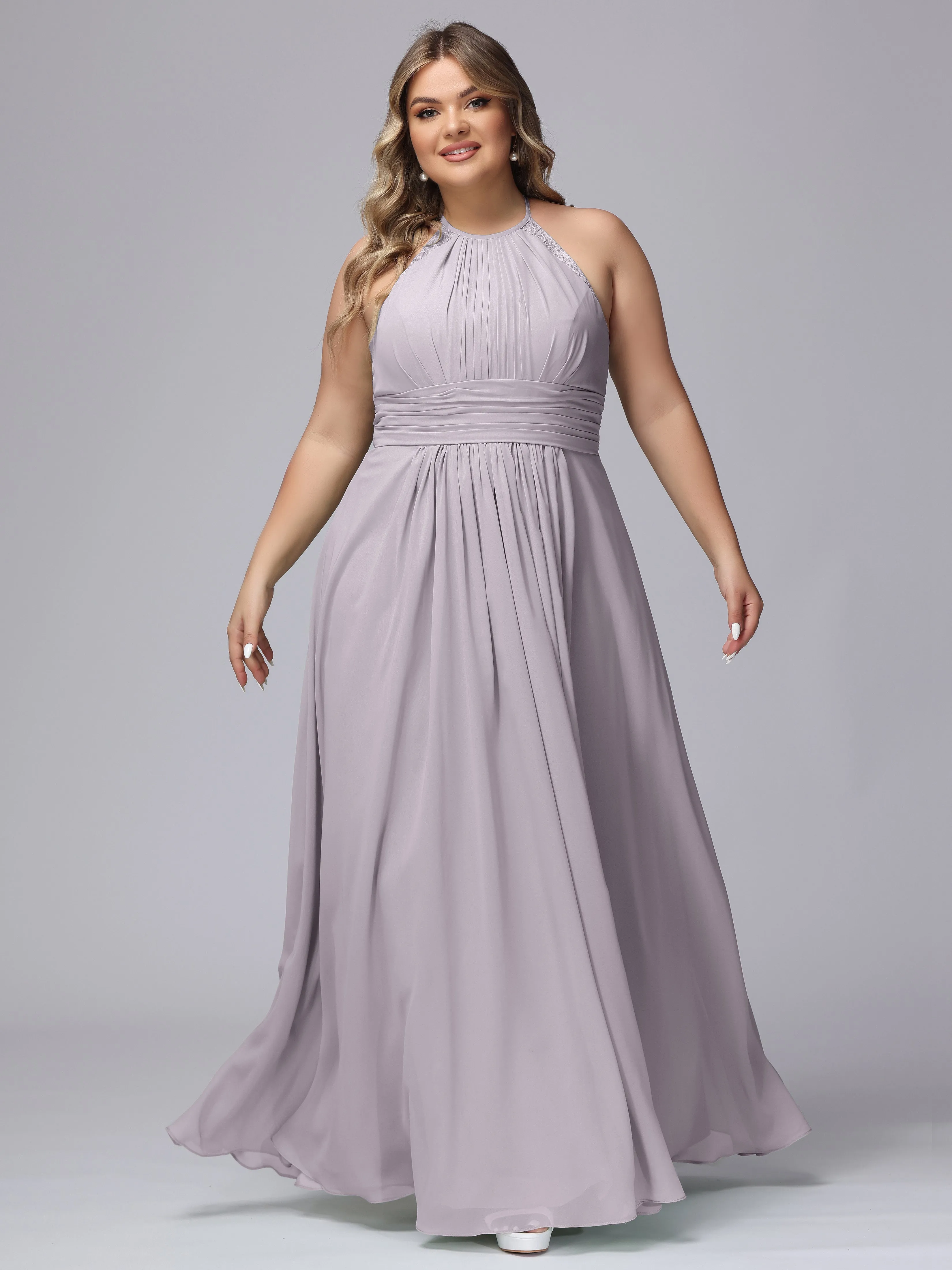 Halter Sleeveless Long Plus Size Chiffon Bridesmaid Dresses