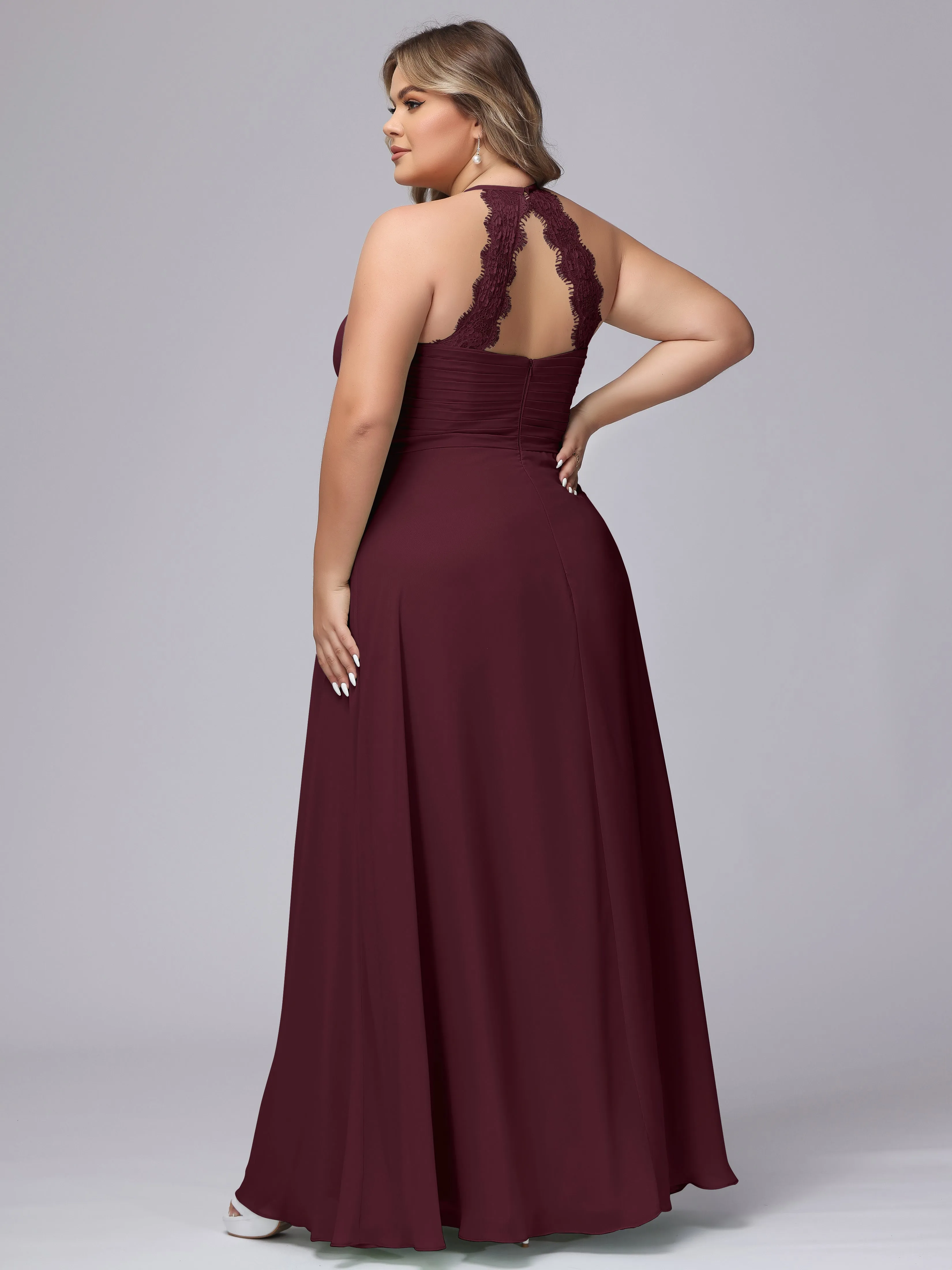 Halter Sleeveless Long Plus Size Chiffon Bridesmaid Dresses