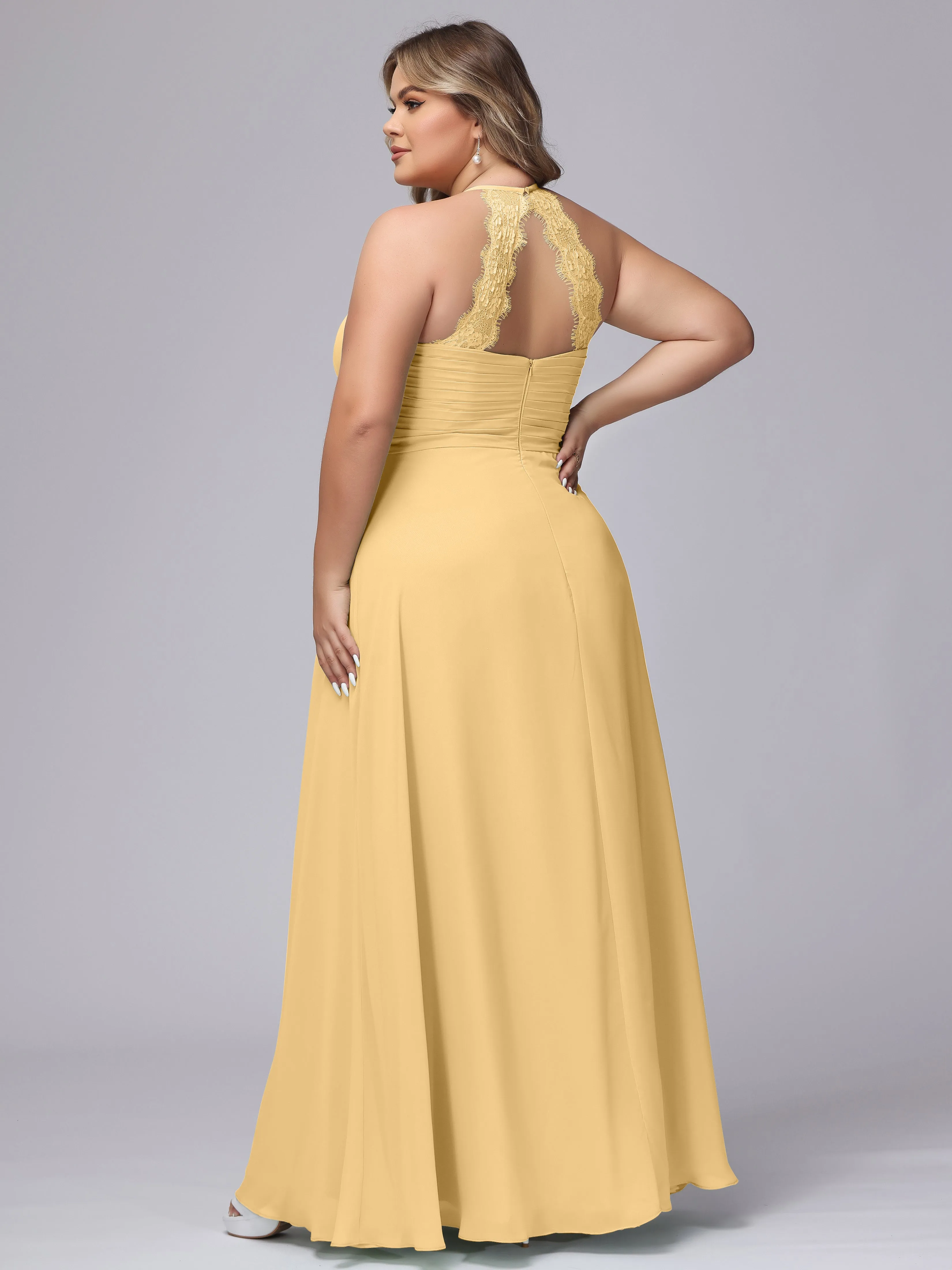Halter Sleeveless Long Plus Size Chiffon Bridesmaid Dresses
