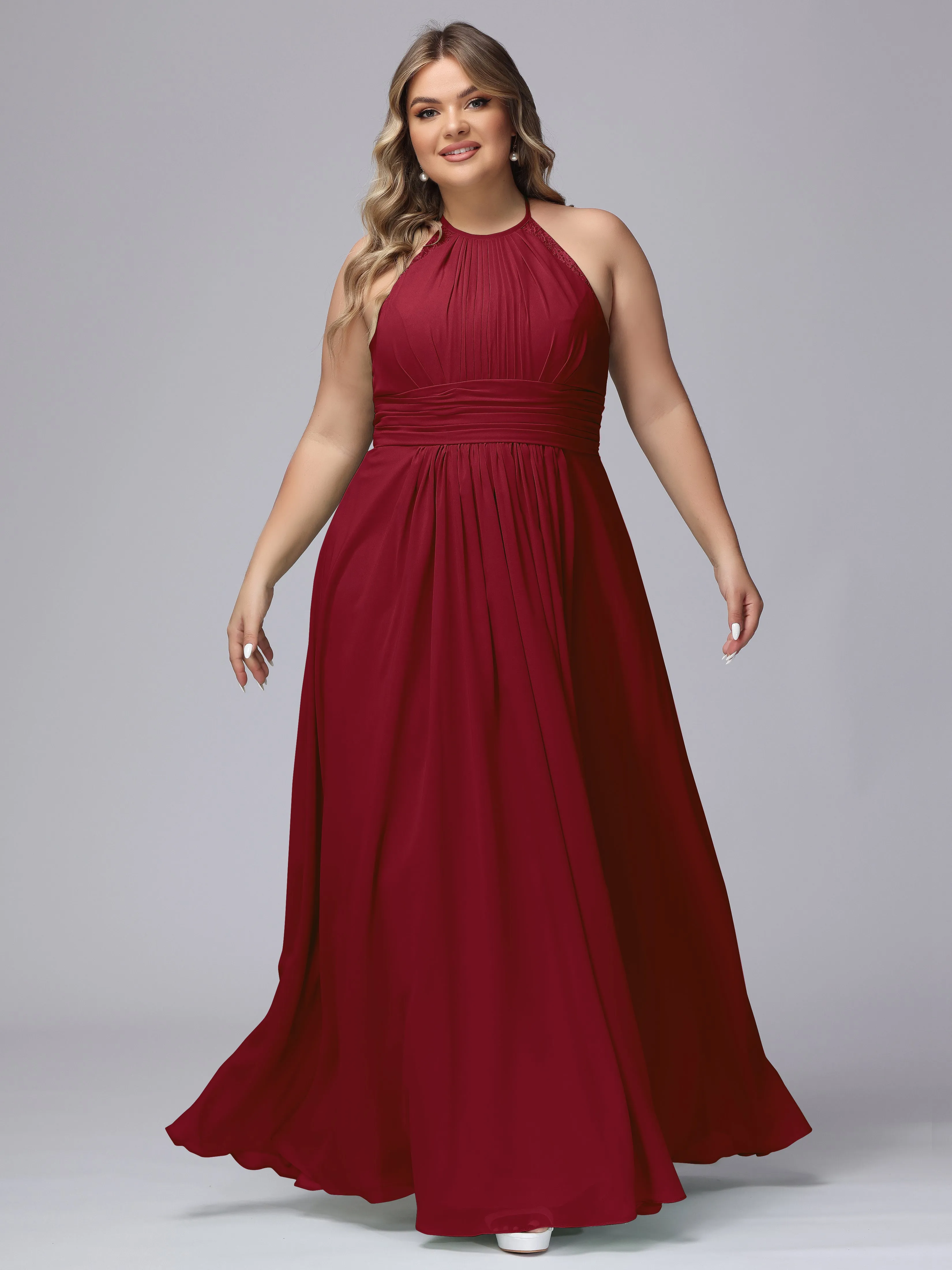 Halter Sleeveless Long Plus Size Chiffon Bridesmaid Dresses