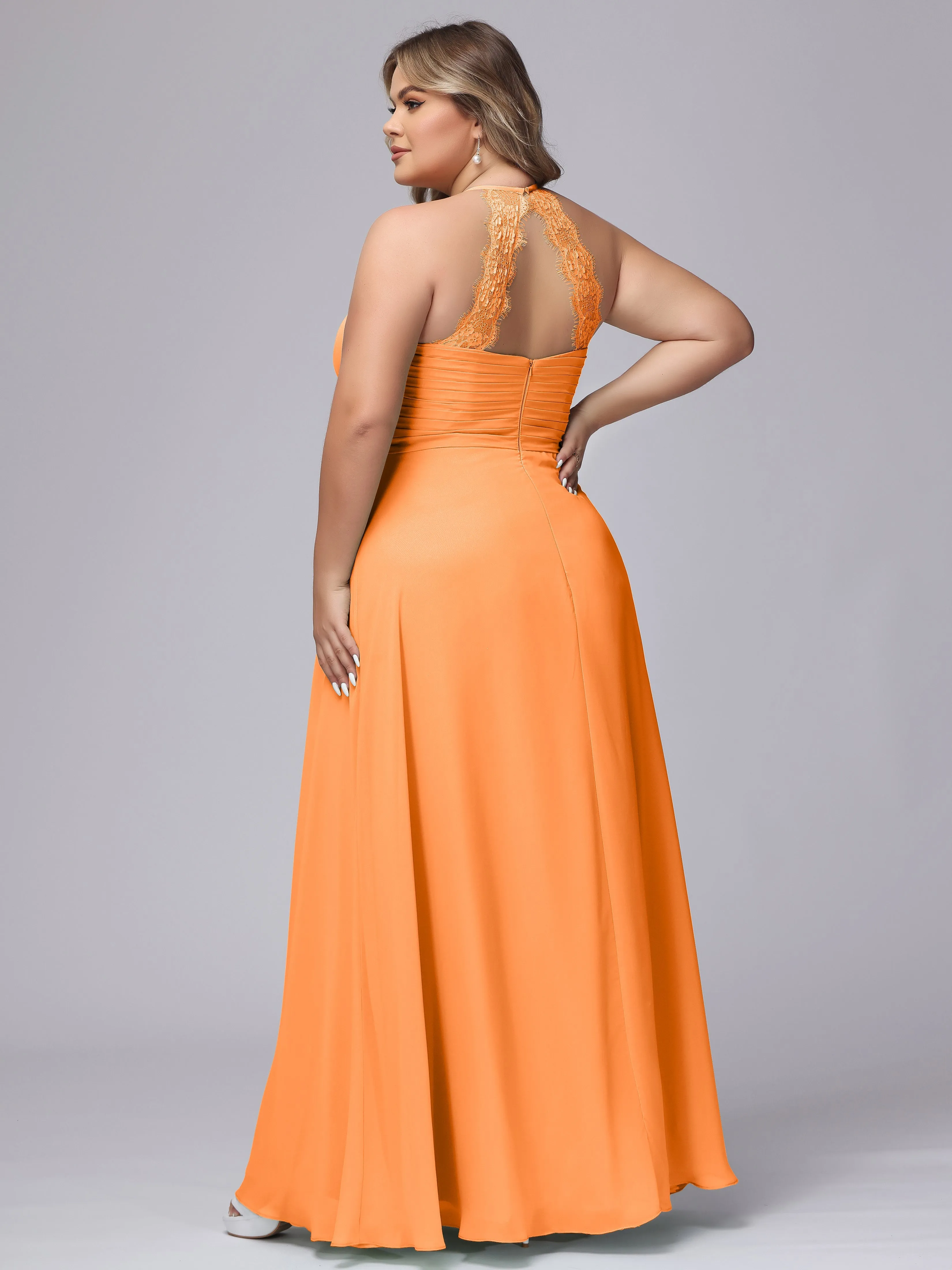 Halter Sleeveless Long Plus Size Chiffon Bridesmaid Dresses