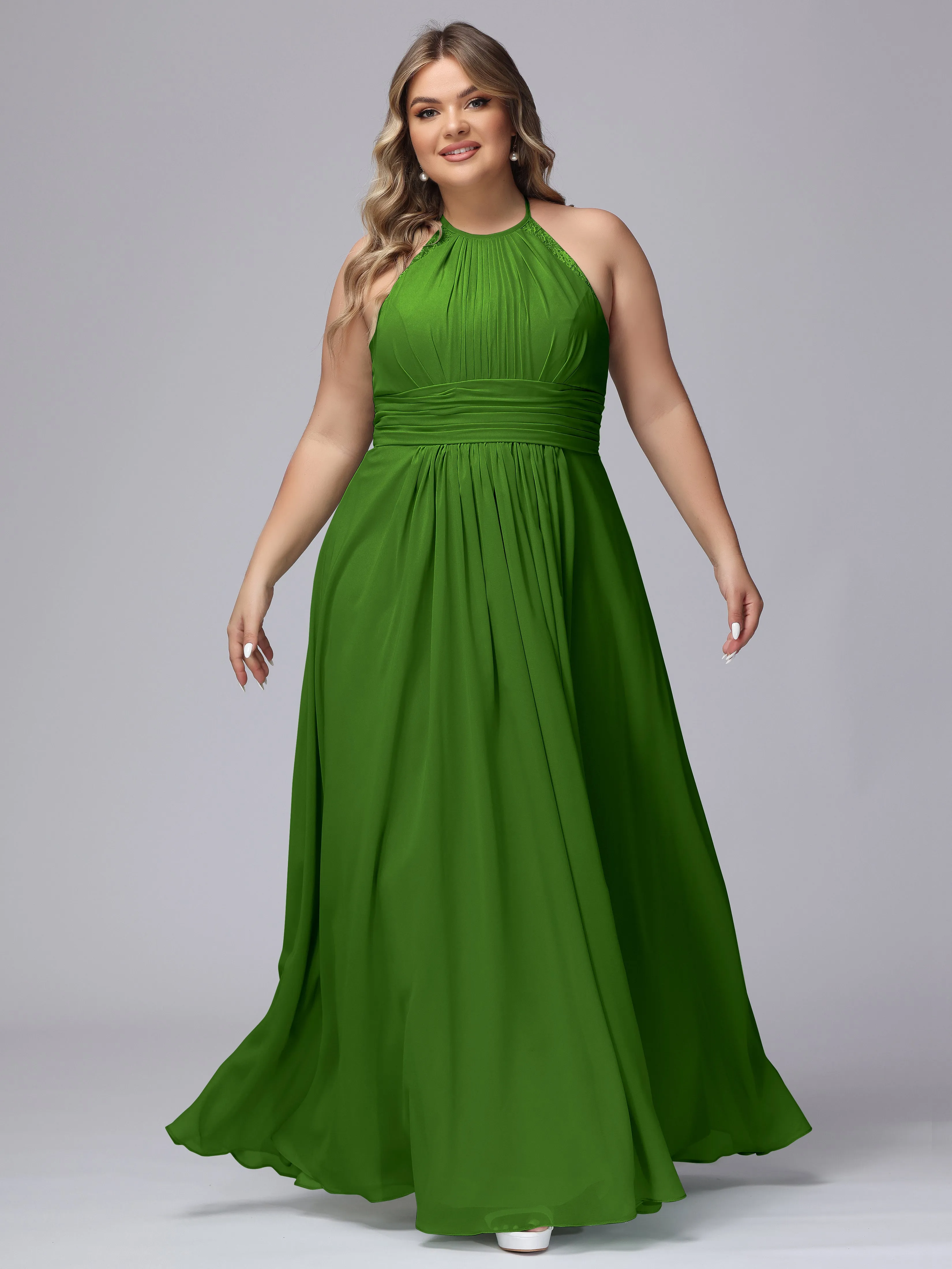 Halter Sleeveless Long Plus Size Chiffon Bridesmaid Dresses