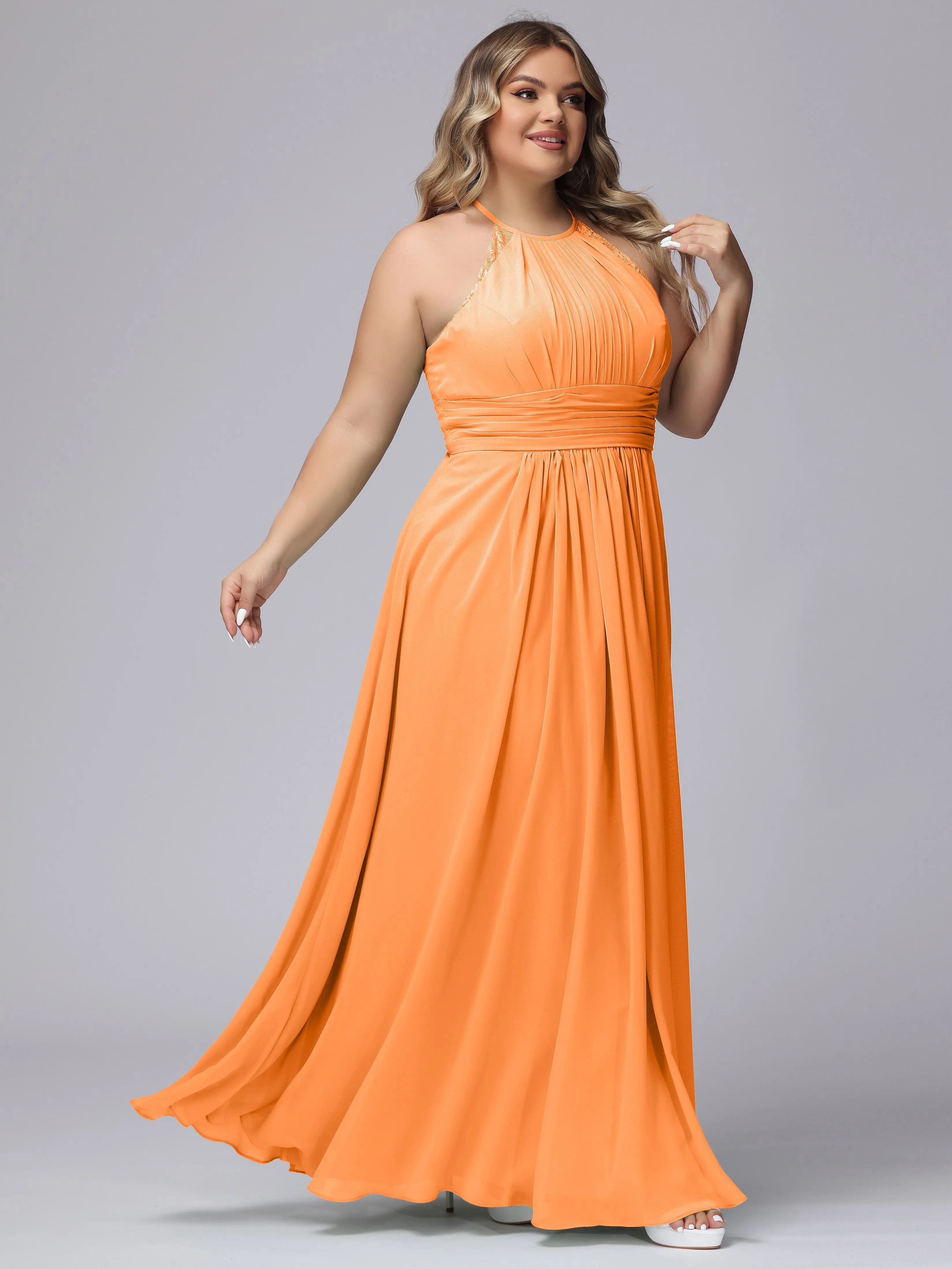Halter Sleeveless Long Plus Size Chiffon Bridesmaid Dresses