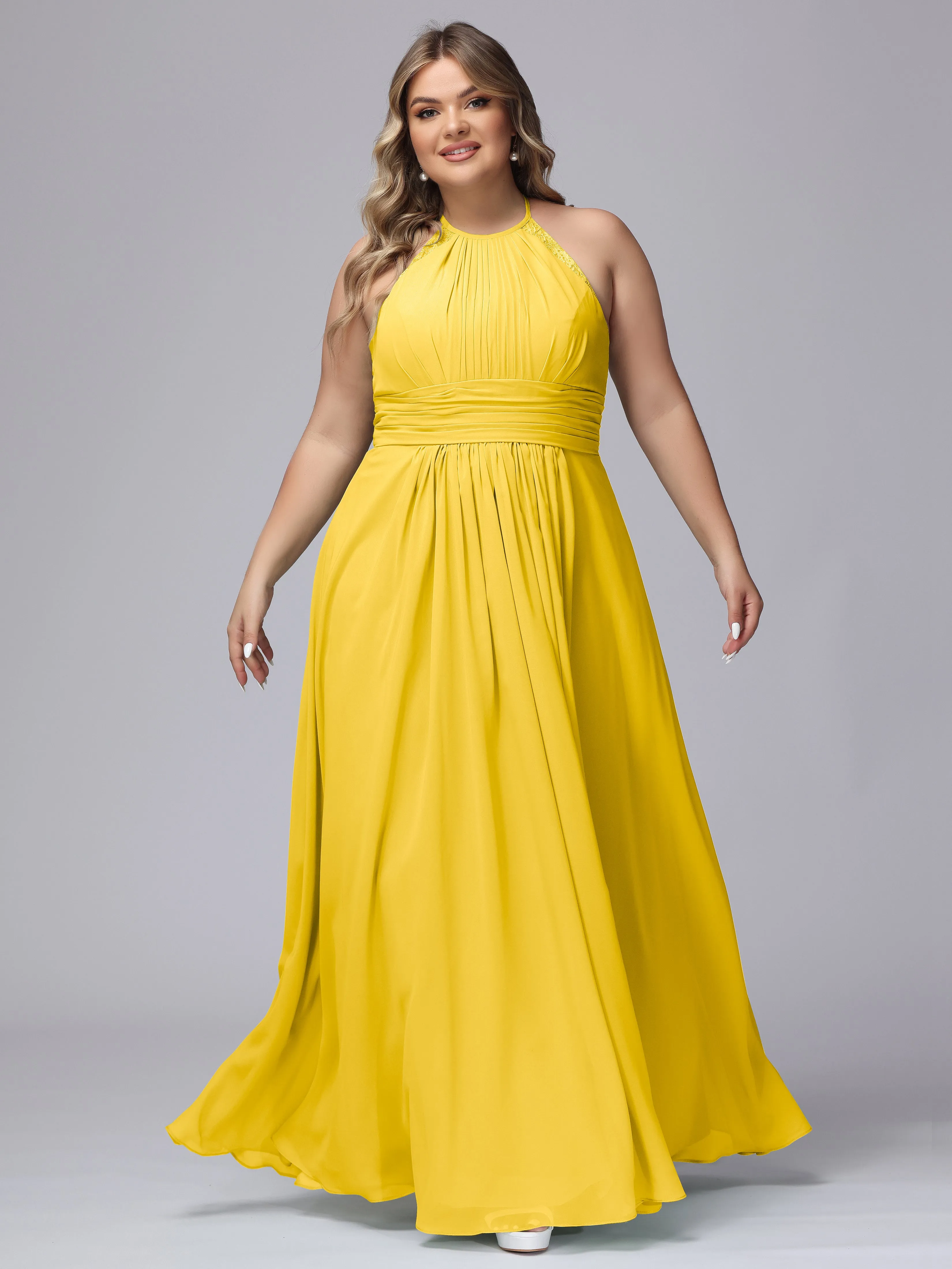 Halter Sleeveless Long Plus Size Chiffon Bridesmaid Dresses