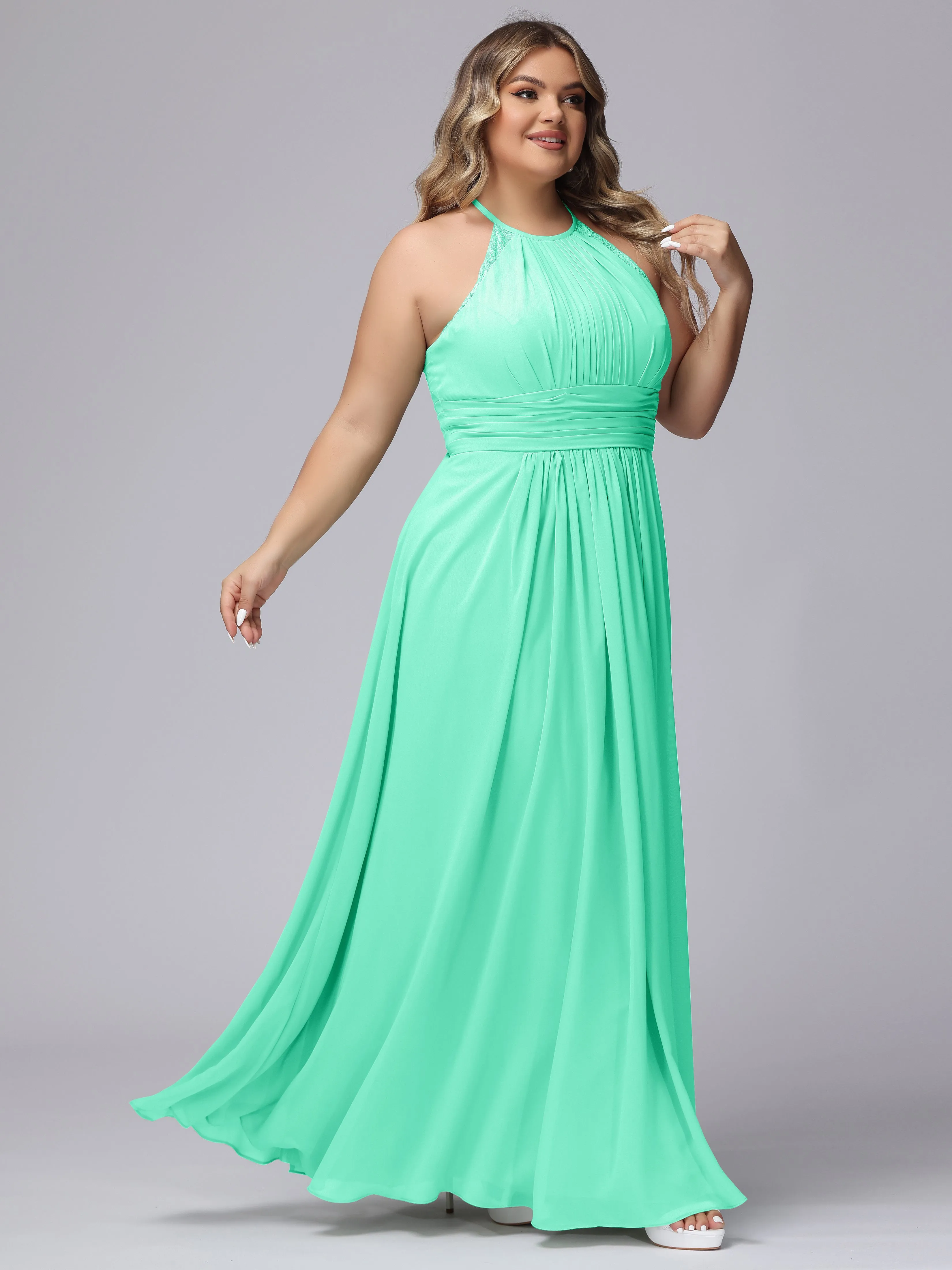 Halter Sleeveless Long Plus Size Chiffon Bridesmaid Dresses