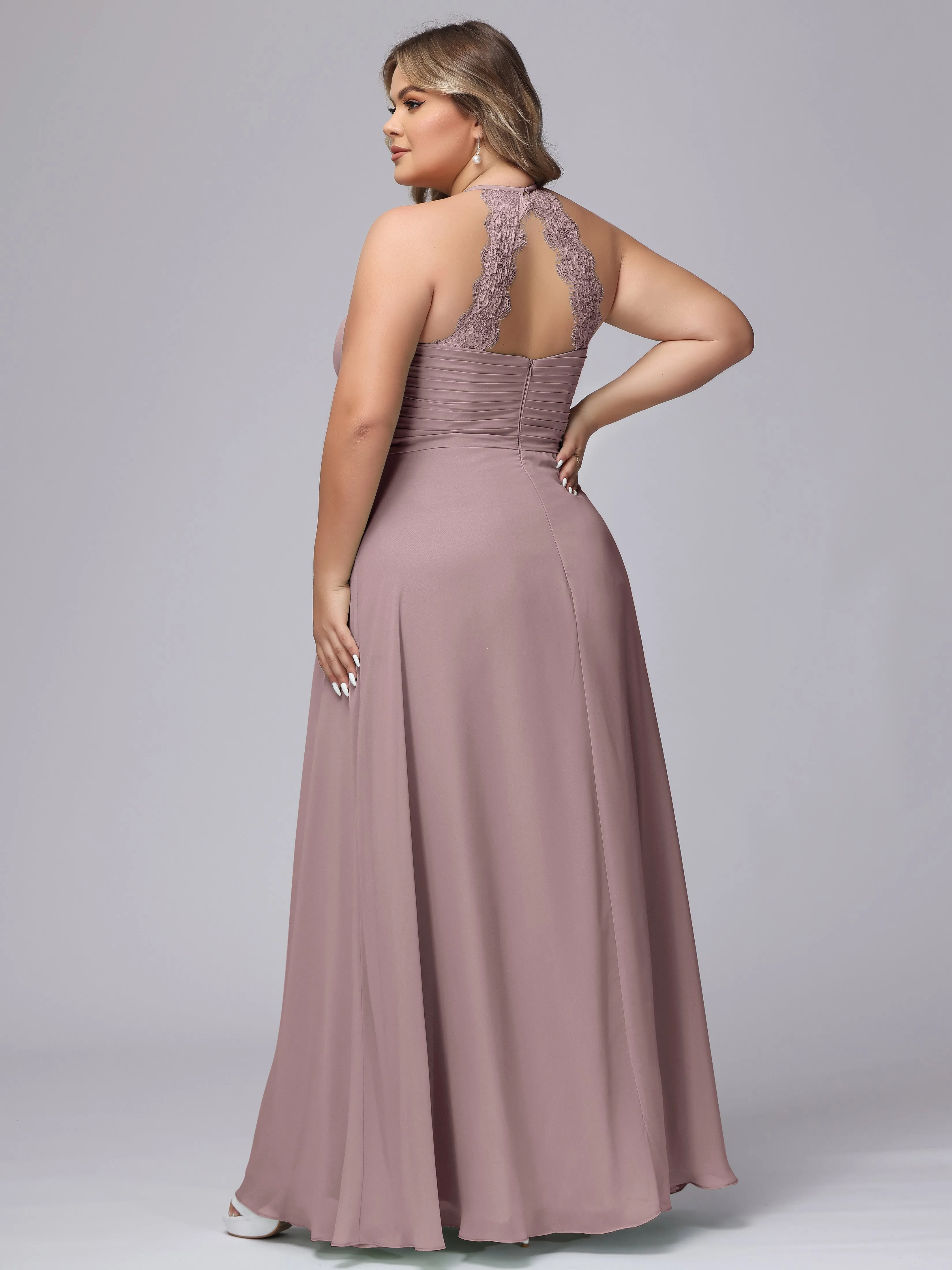 Halter Sleeveless Long Plus Size Chiffon Bridesmaid Dresses
