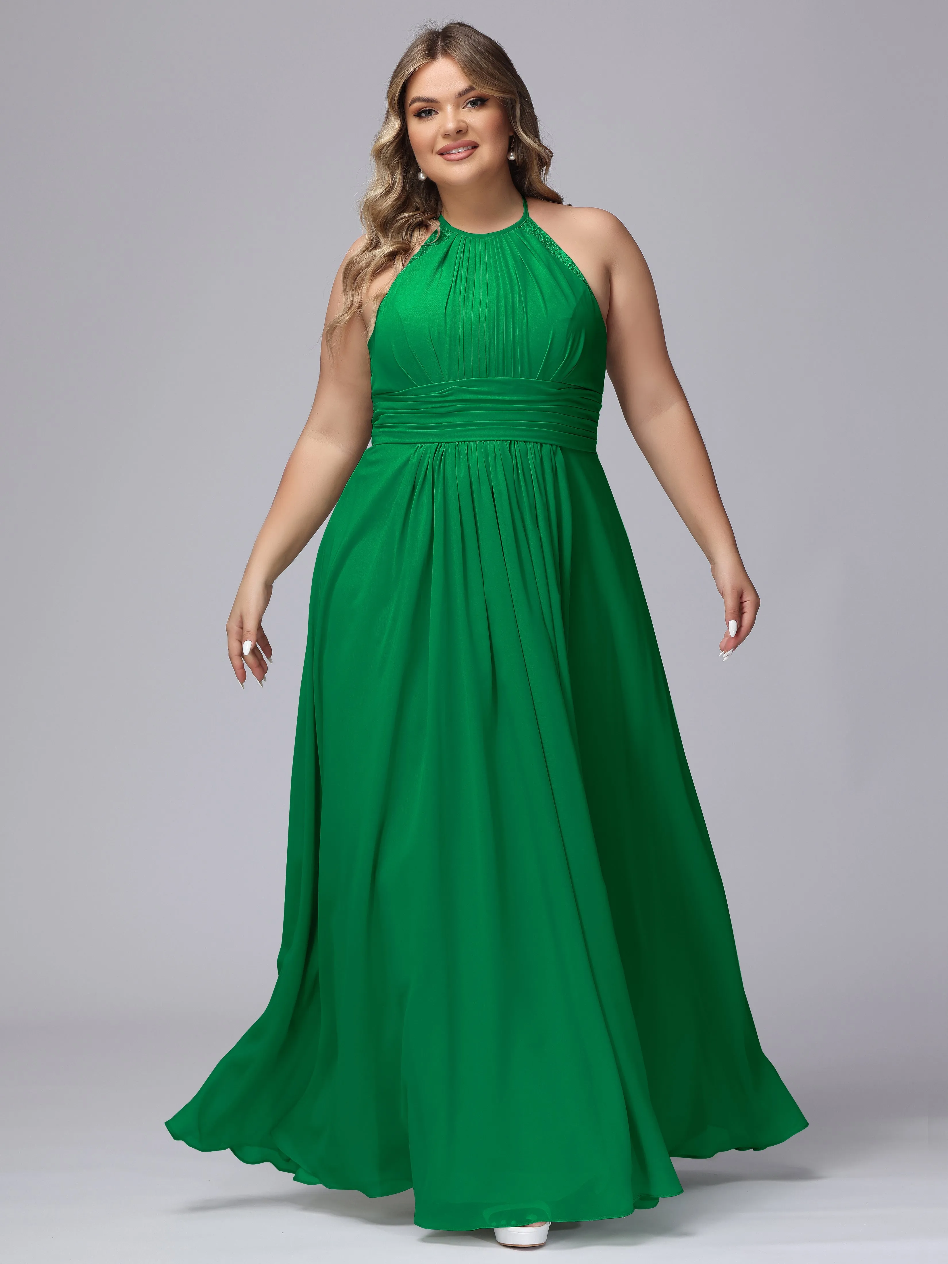 Halter Sleeveless Long Plus Size Chiffon Bridesmaid Dresses