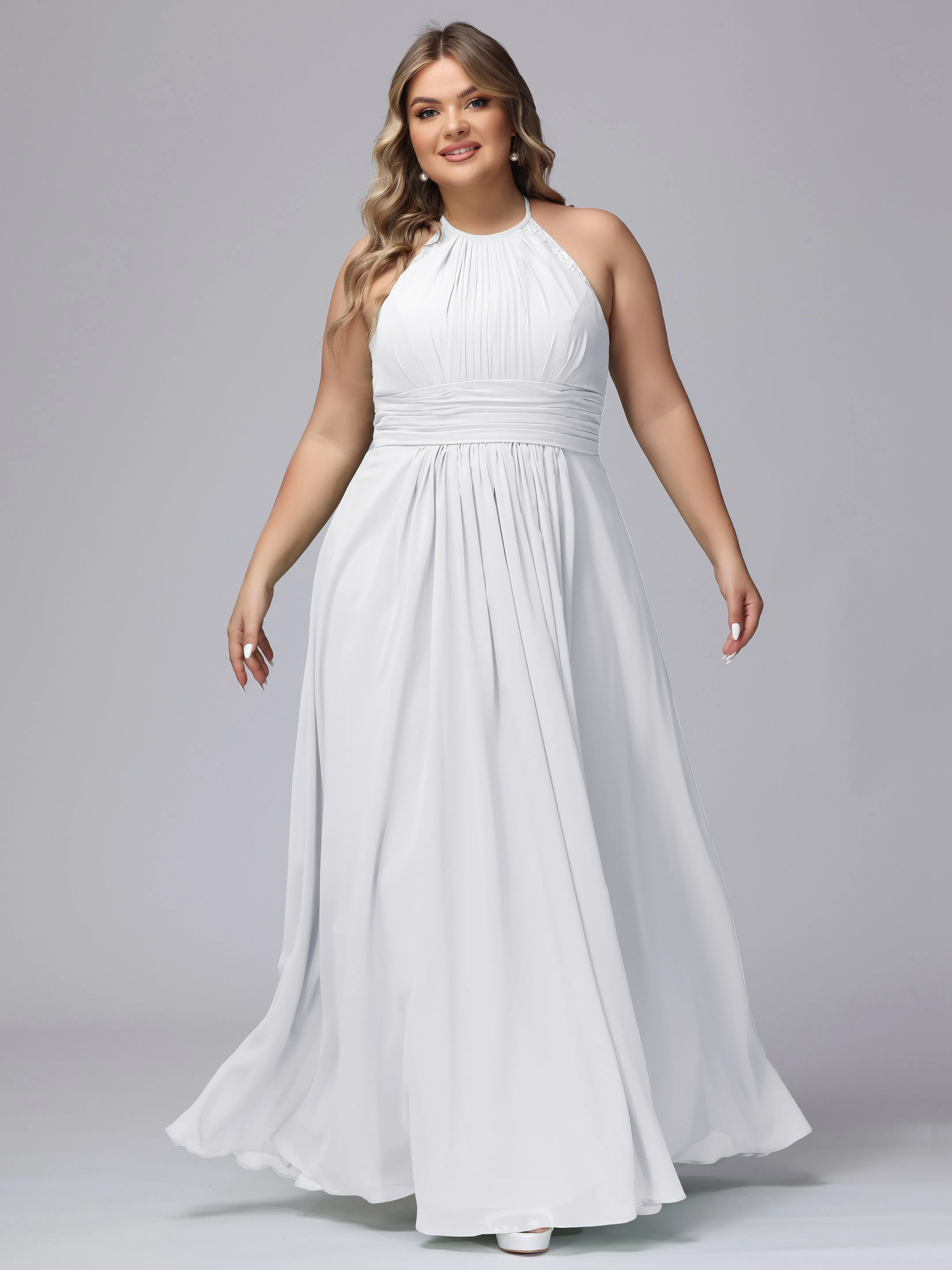Halter Sleeveless Long Plus Size Chiffon Bridesmaid Dresses