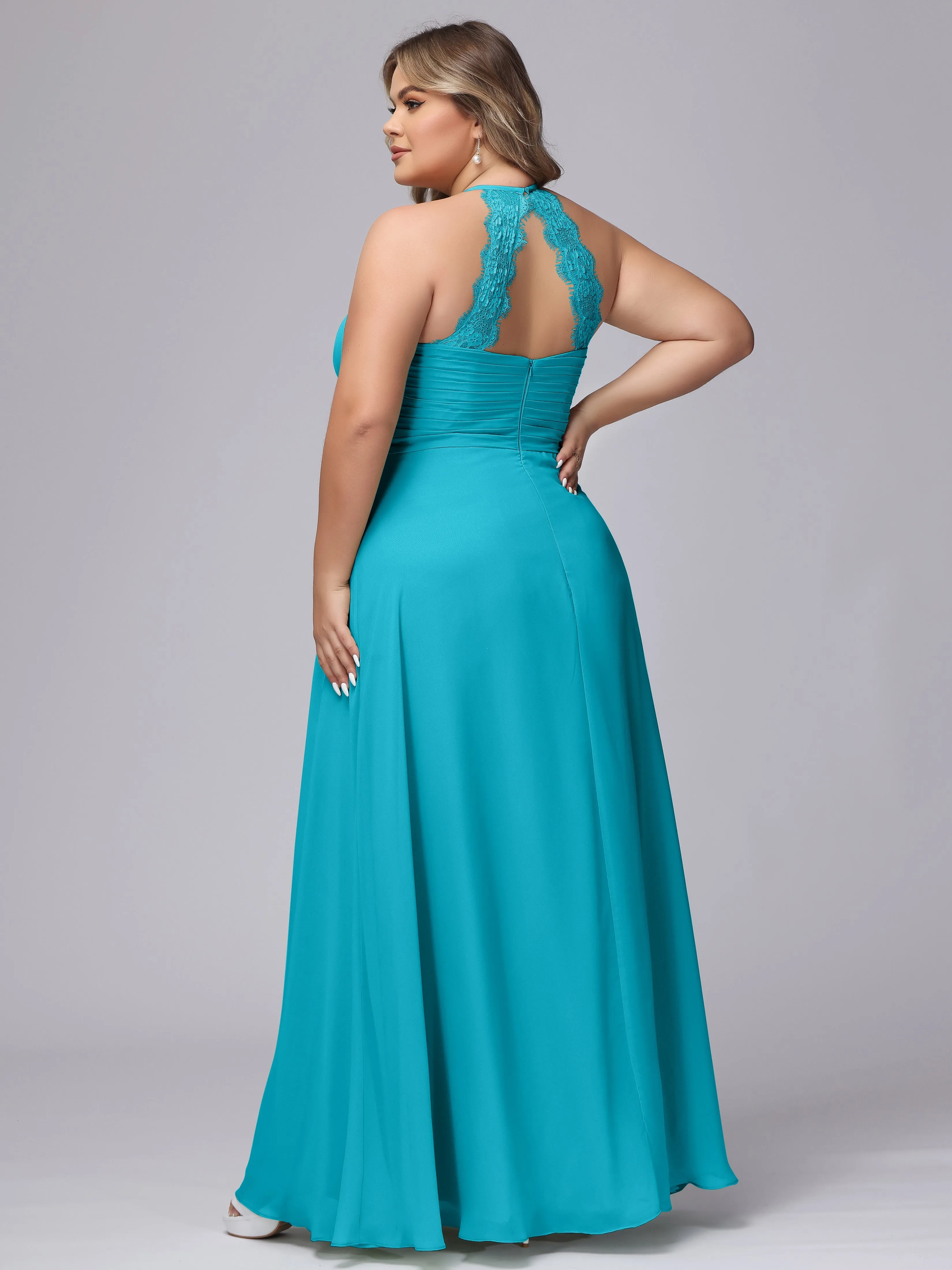 Halter Sleeveless Long Plus Size Chiffon Bridesmaid Dresses