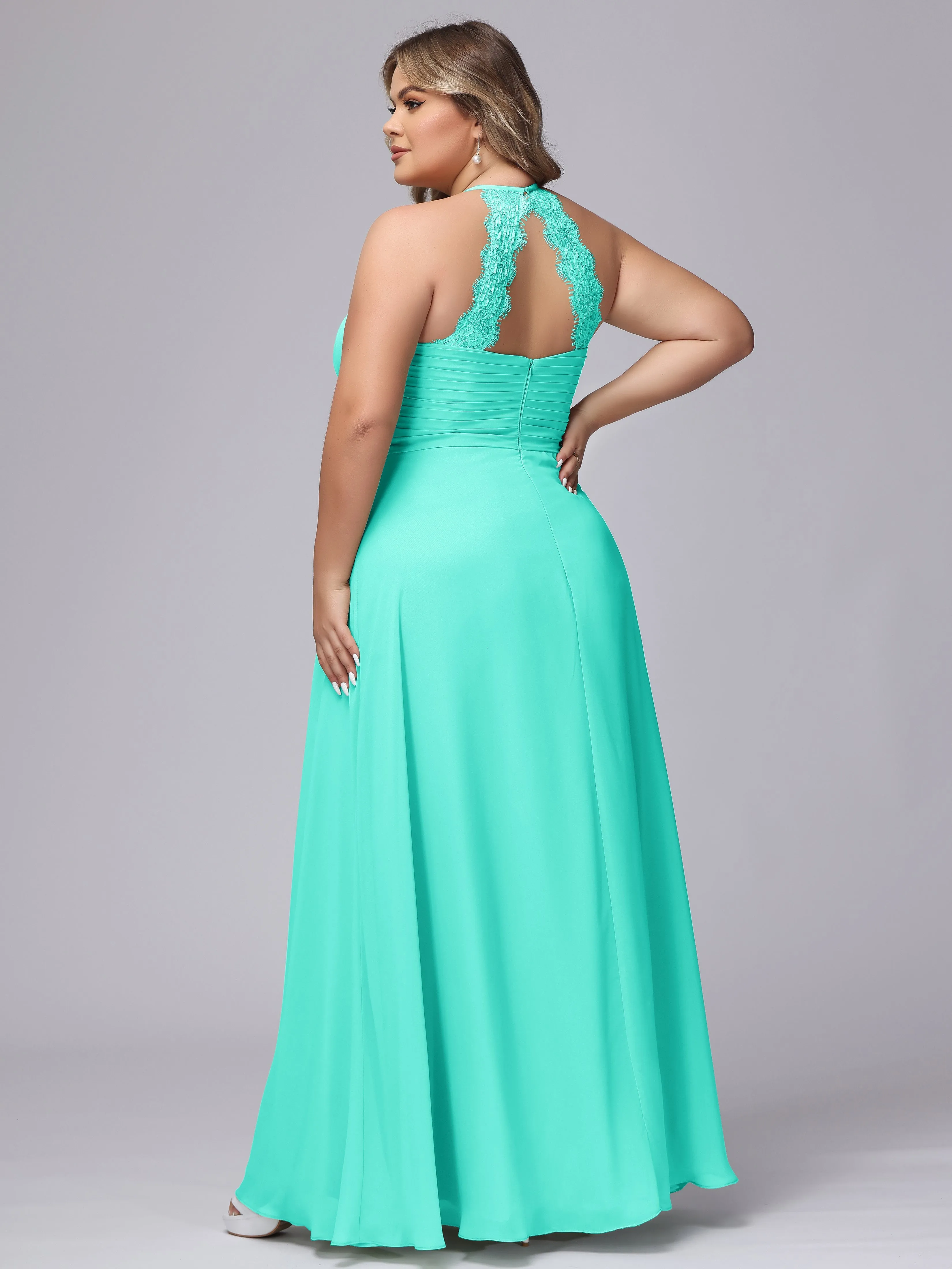 Halter Sleeveless Long Plus Size Chiffon Bridesmaid Dresses