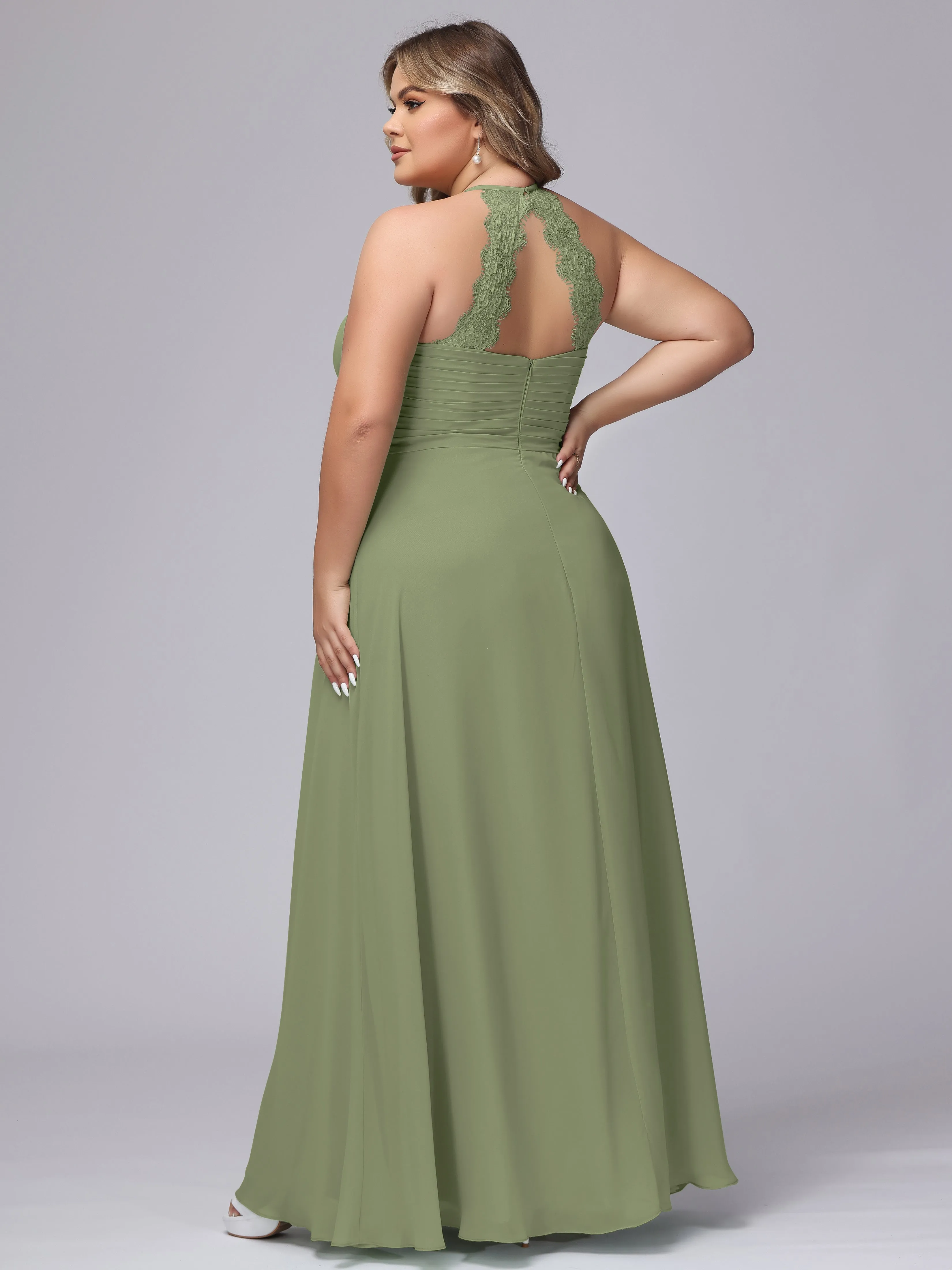 Halter Sleeveless Long Plus Size Chiffon Bridesmaid Dresses