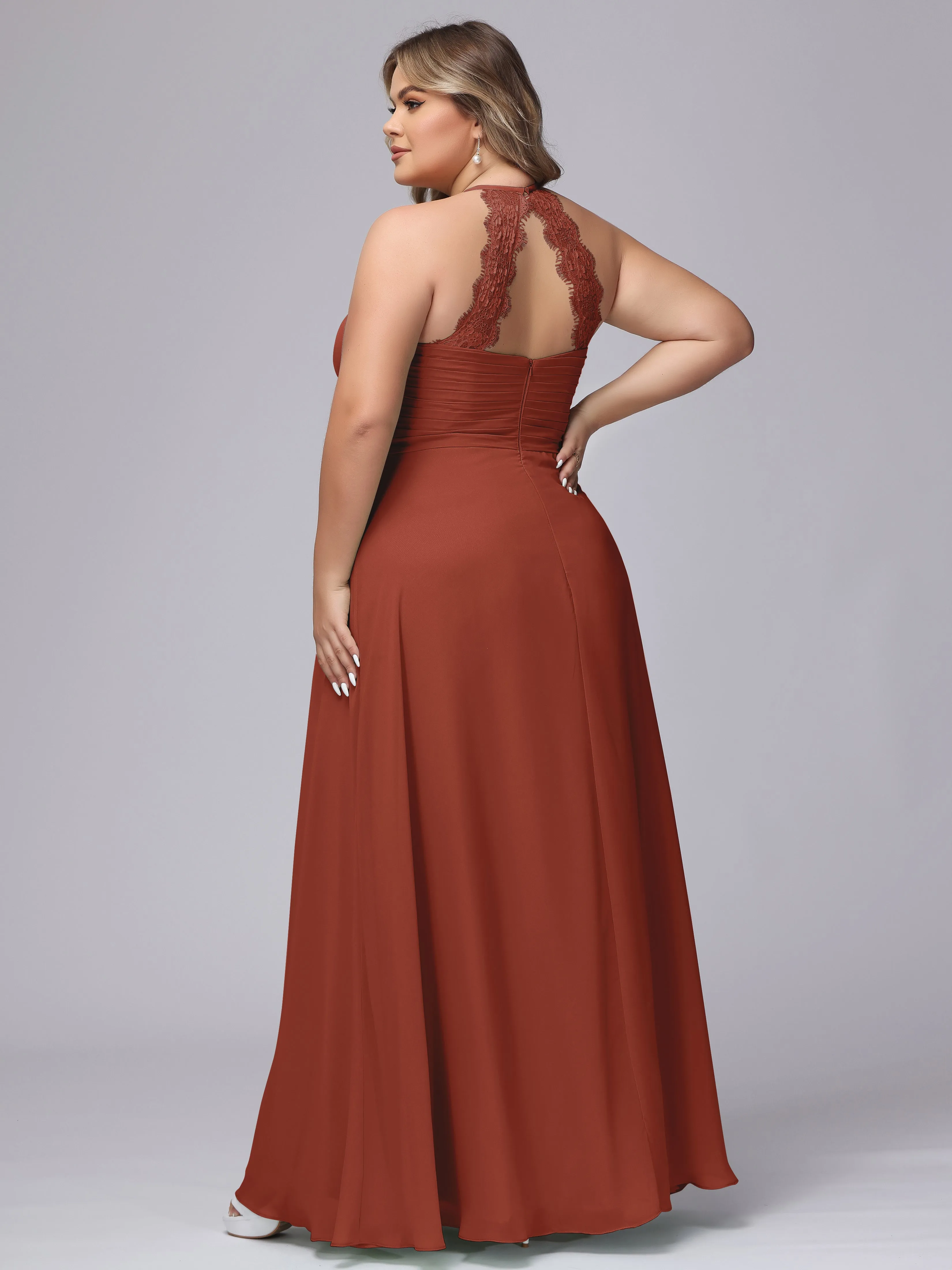 Halter Sleeveless Long Plus Size Chiffon Bridesmaid Dresses