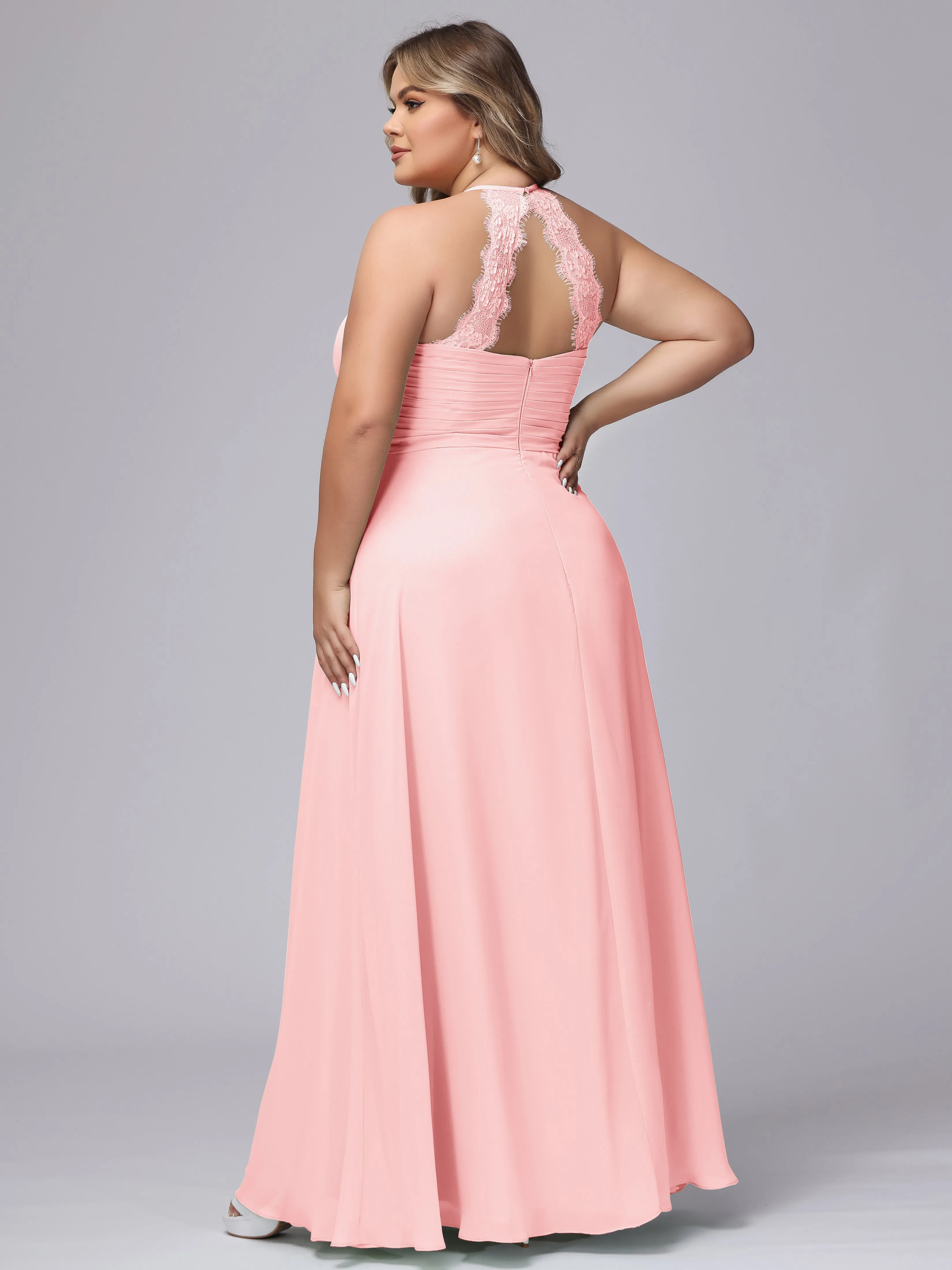 Halter Sleeveless Long Plus Size Chiffon Bridesmaid Dresses
